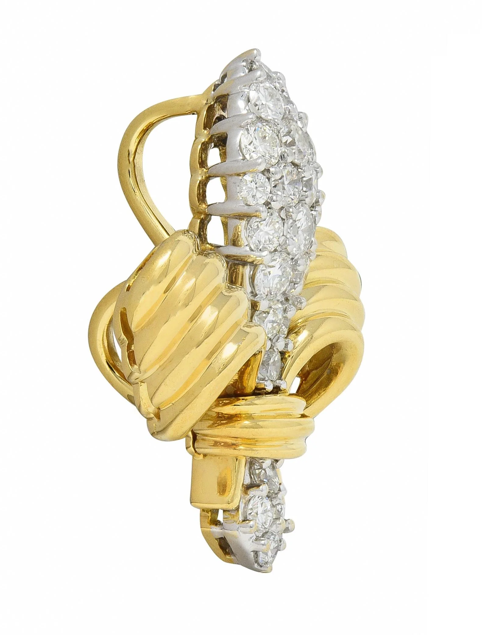 Contemporary 1.30 CTW Diamond 18 Karat Two-Tone Gold Fleur-De-Lis Pendant - Image 6