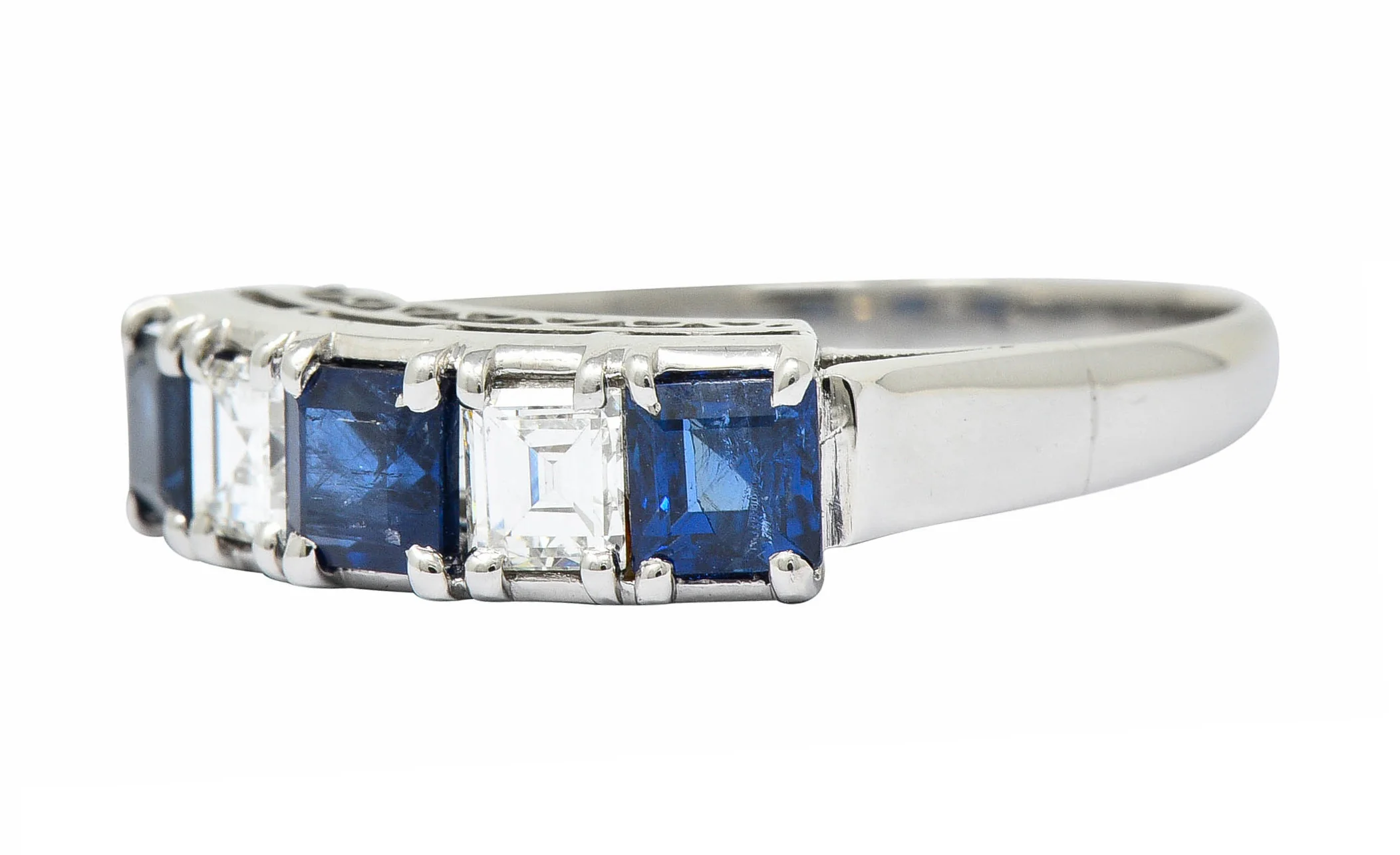 Contemporary 1.31 CTW Sapphire Diamond Platinum Five Stone Band Ring - Image 6