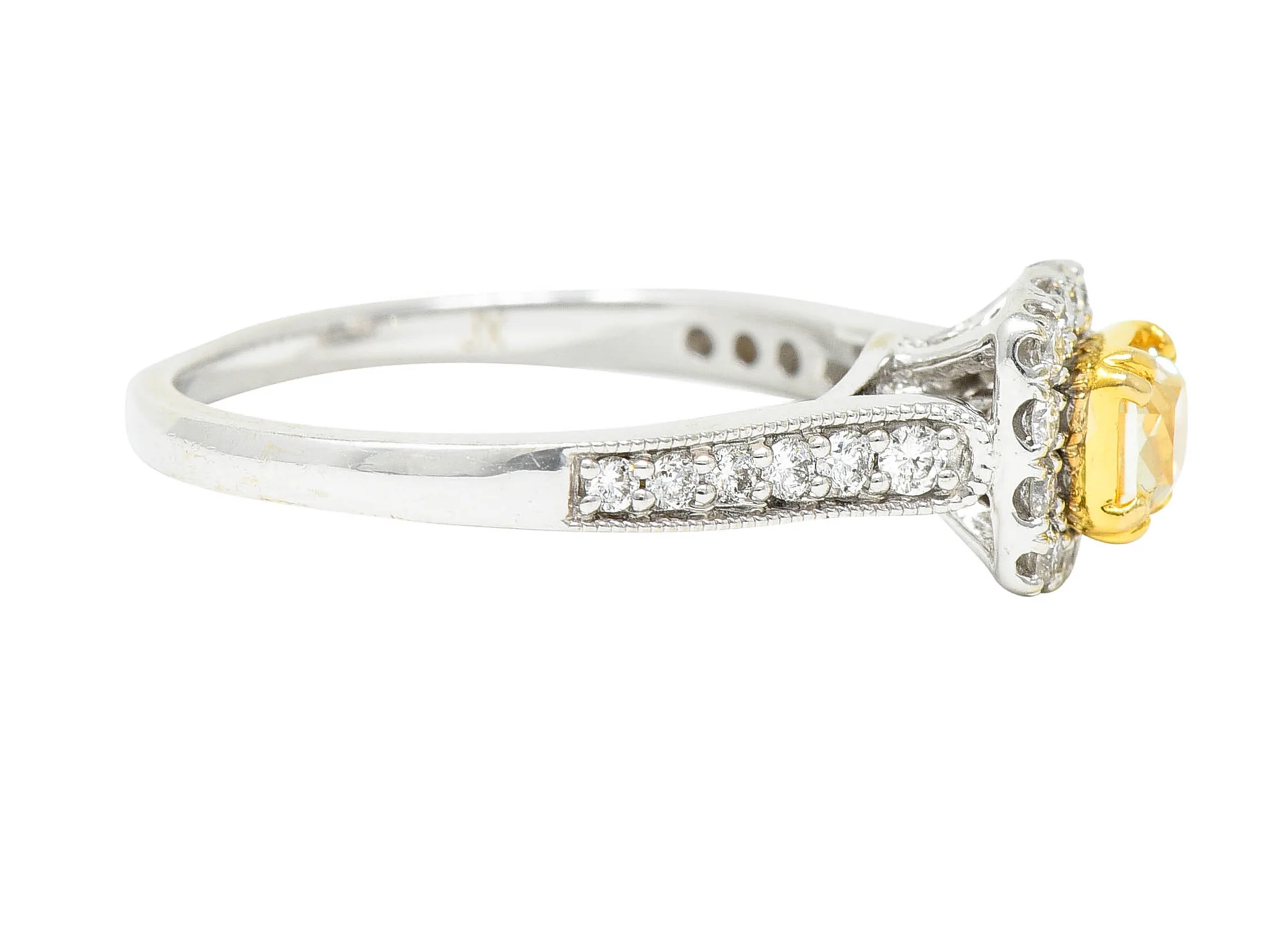Contemporary 1.33 CTW Fancy Yellow Diamond & White Diamond 14 Karat Two-Tone Gold Engagement Ring IGI - Image 3