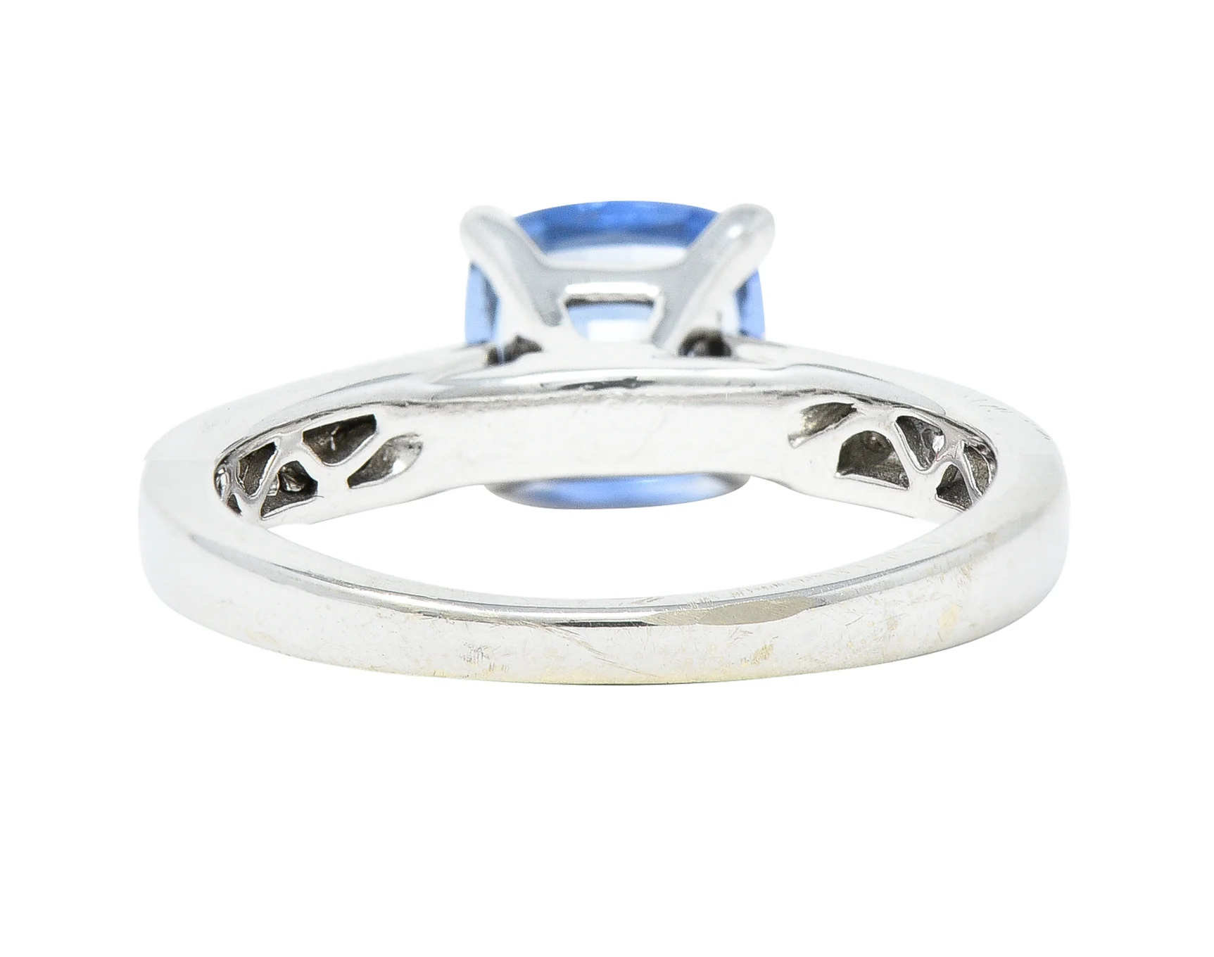 Contemporary 1.38 CTW Cushion Sapphire Diamond 18 Karat White Gold Gemstone Ring - Image 4