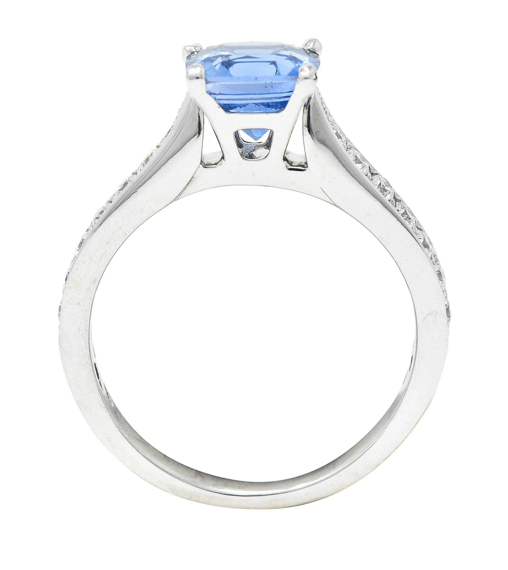 Contemporary 1.38 CTW Cushion Sapphire Diamond 18 Karat White Gold Gemstone Ring - Image 9