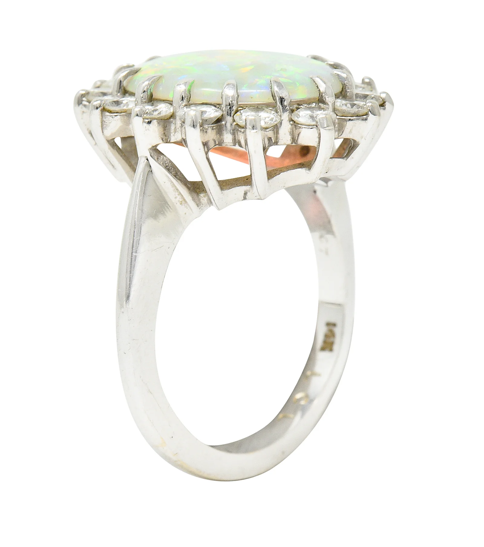 Contemporary 1.40 CTW Diamond Opal 14 Karat White Gold Halo Cluster Ring - Image 10