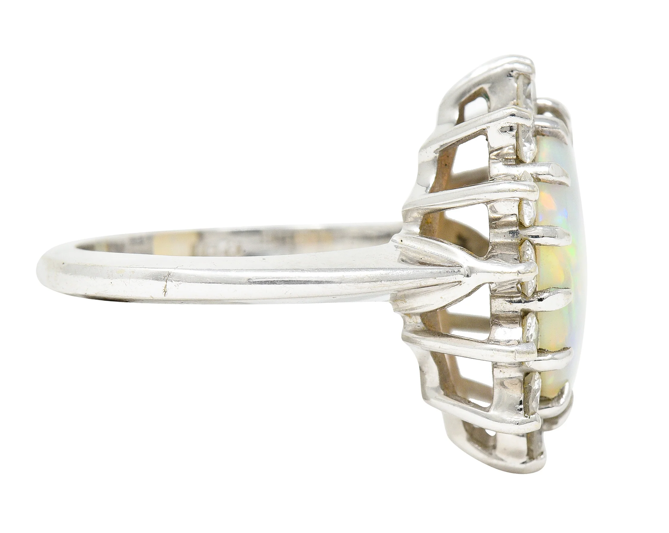 Contemporary 1.40 CTW Diamond Opal 14 Karat White Gold Halo Cluster Ring - Image 4