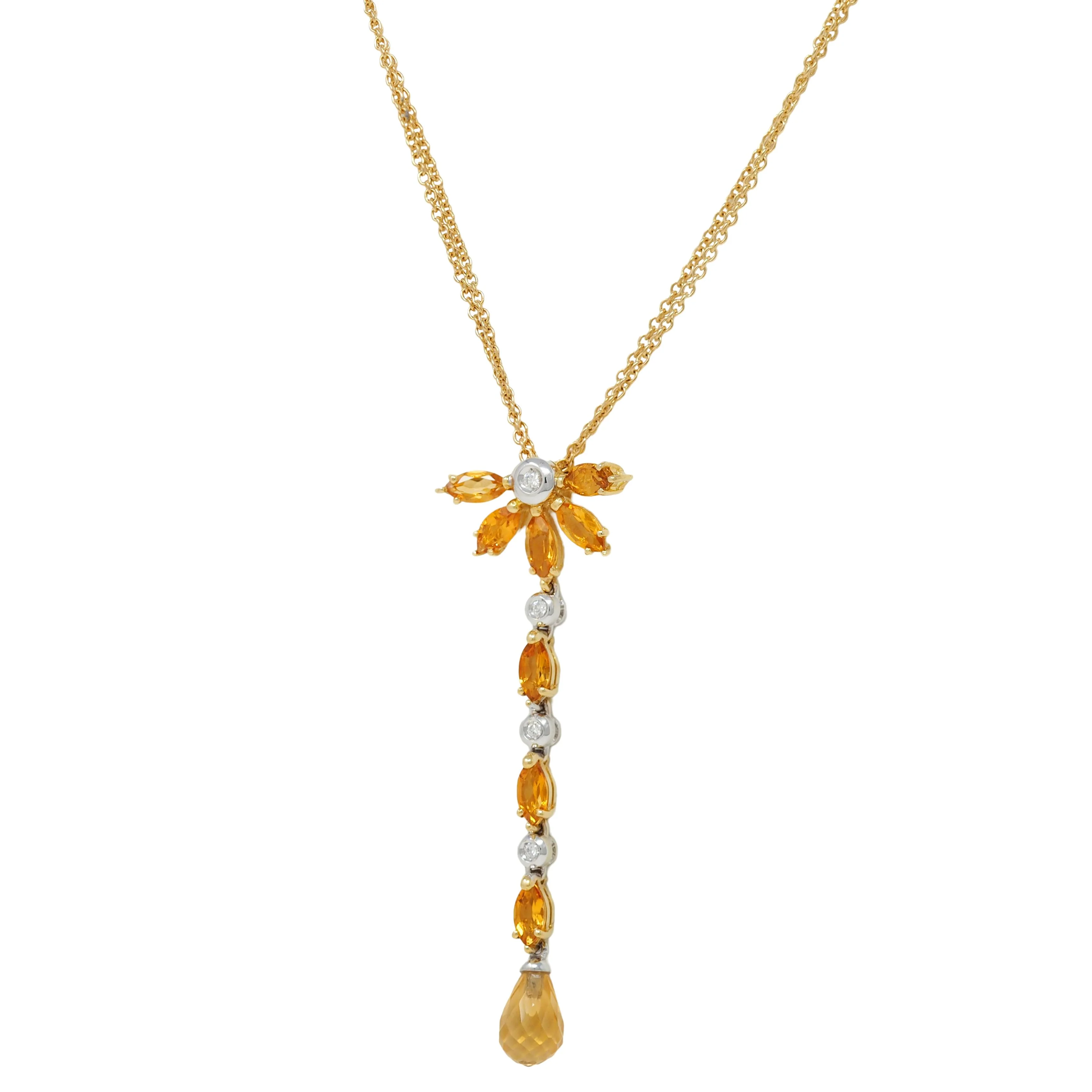 Contemporary 1.50 CTW Citrine Diamond 18 Karat Two-Tone Gold Drop Necklace - Image 4