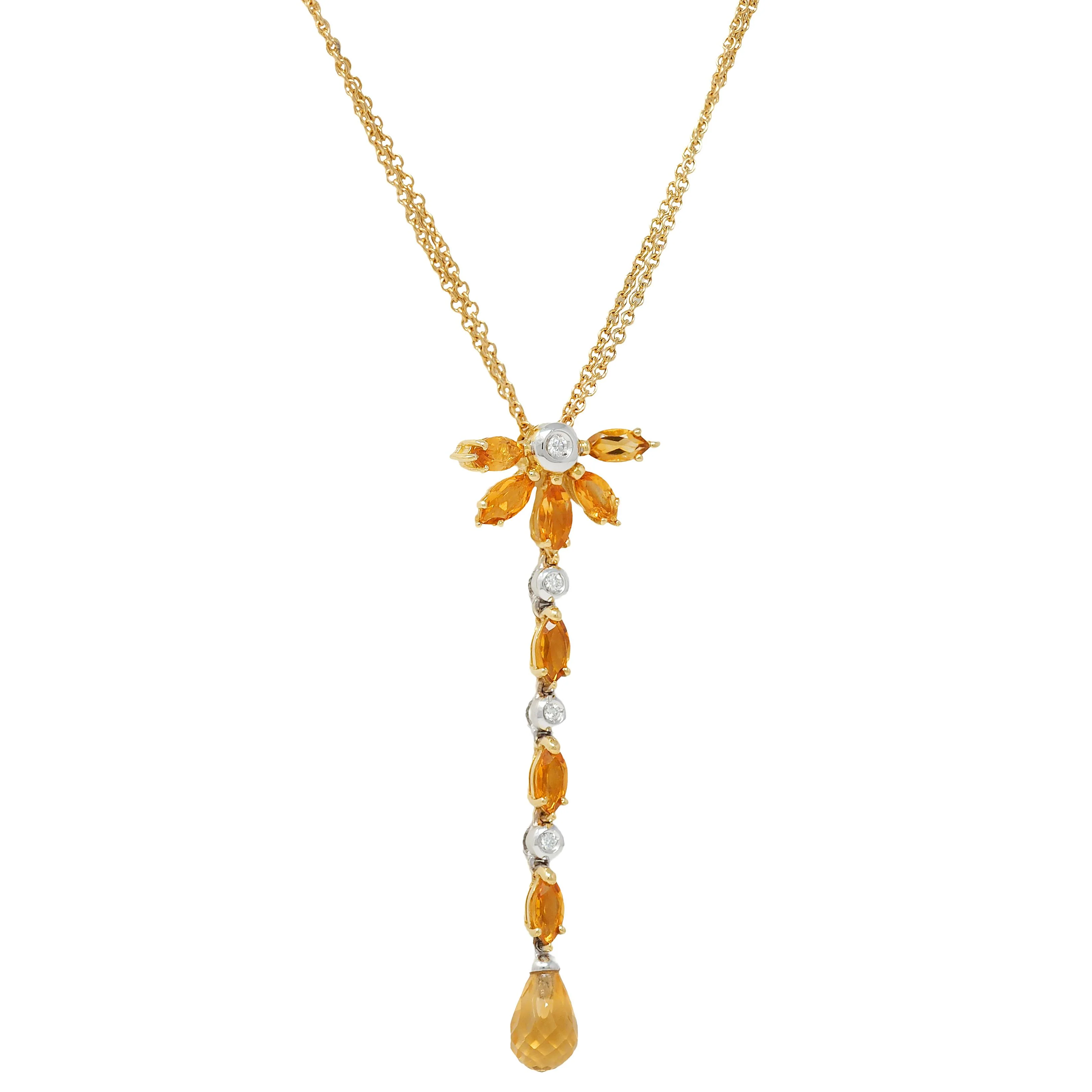 Contemporary 1.50 CTW Citrine Diamond 18 Karat Two-Tone Gold Drop Necklace - Image 6