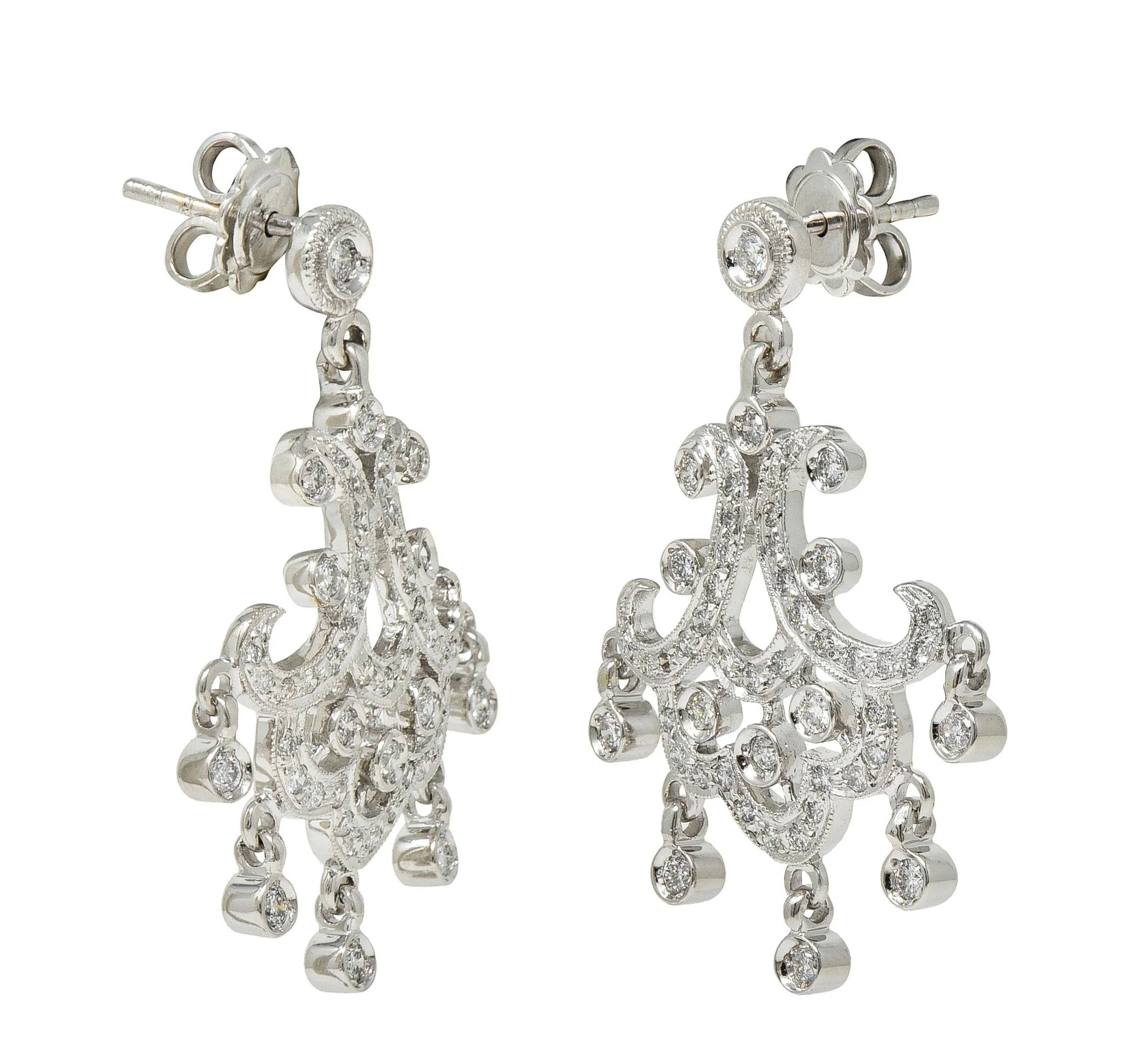 Contemporary 1.50 CTW Diamond 18 Karat White Gold Chandelier Earrings - Image 8