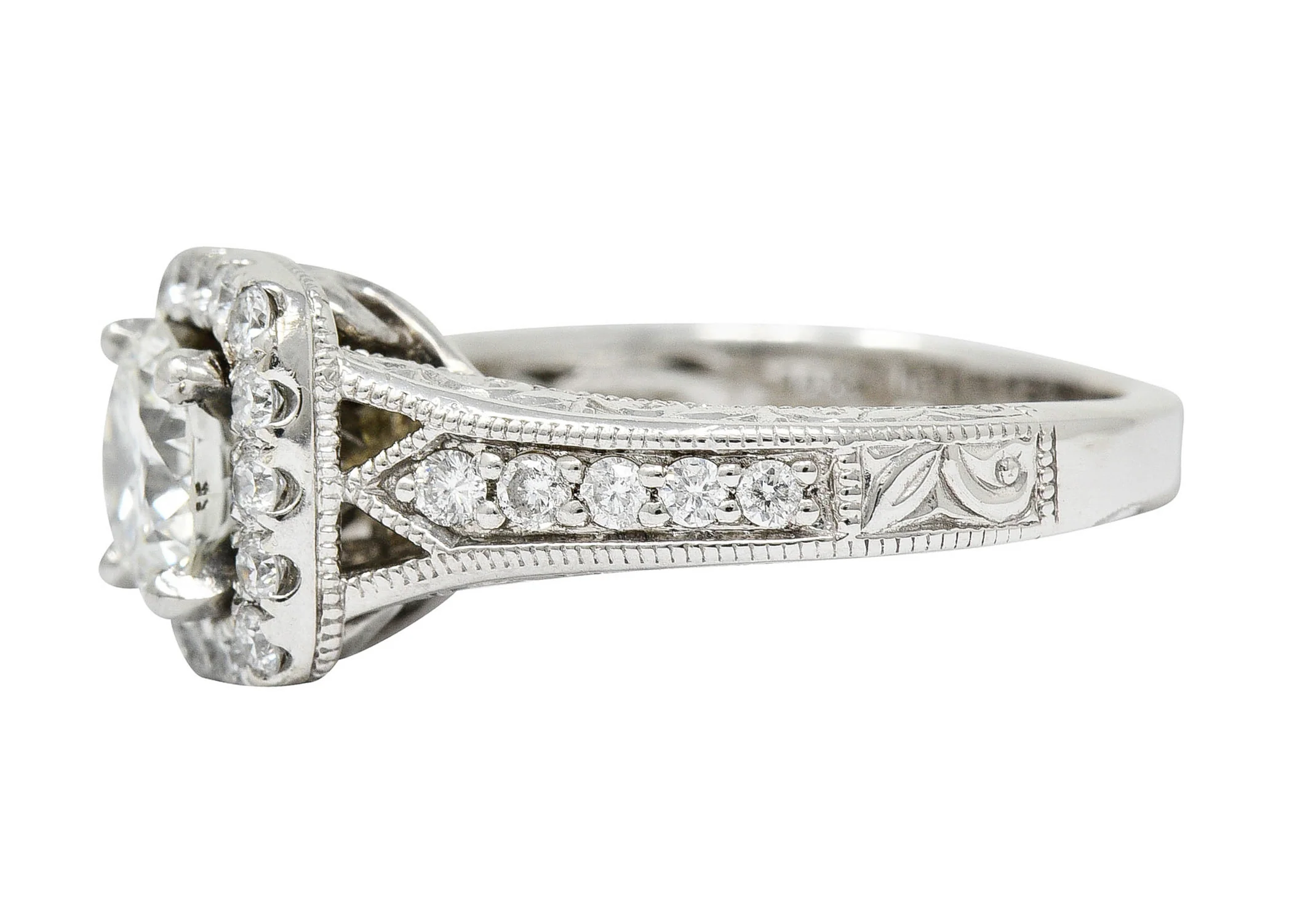 Contemporary 1.57 CTW Diamond 14 Karat White Gold Square Halo Engagement Ring GIA - Image 6