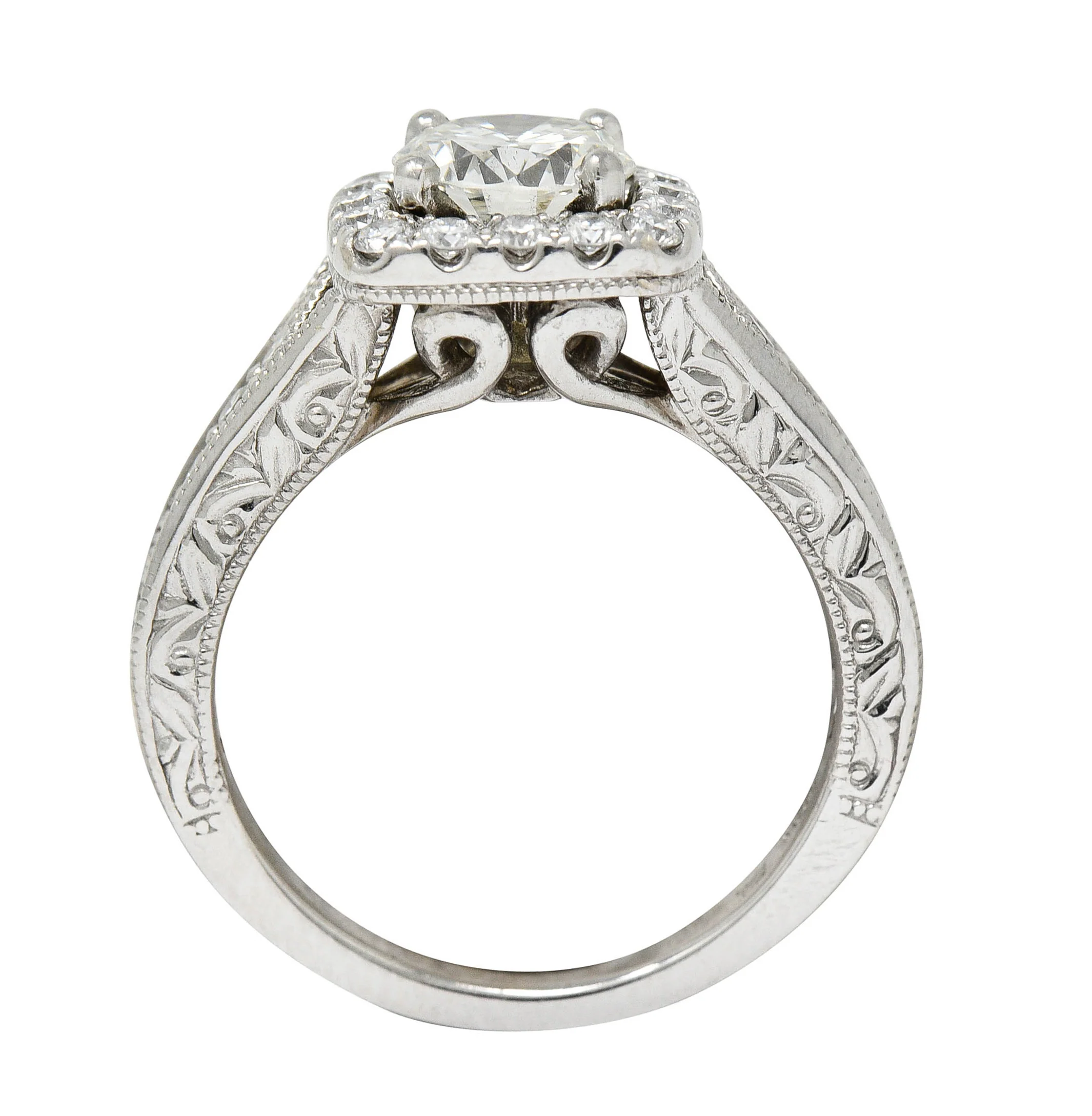 Contemporary 1.57 CTW Diamond 14 Karat White Gold Square Halo Engagement Ring GIA - Image 8