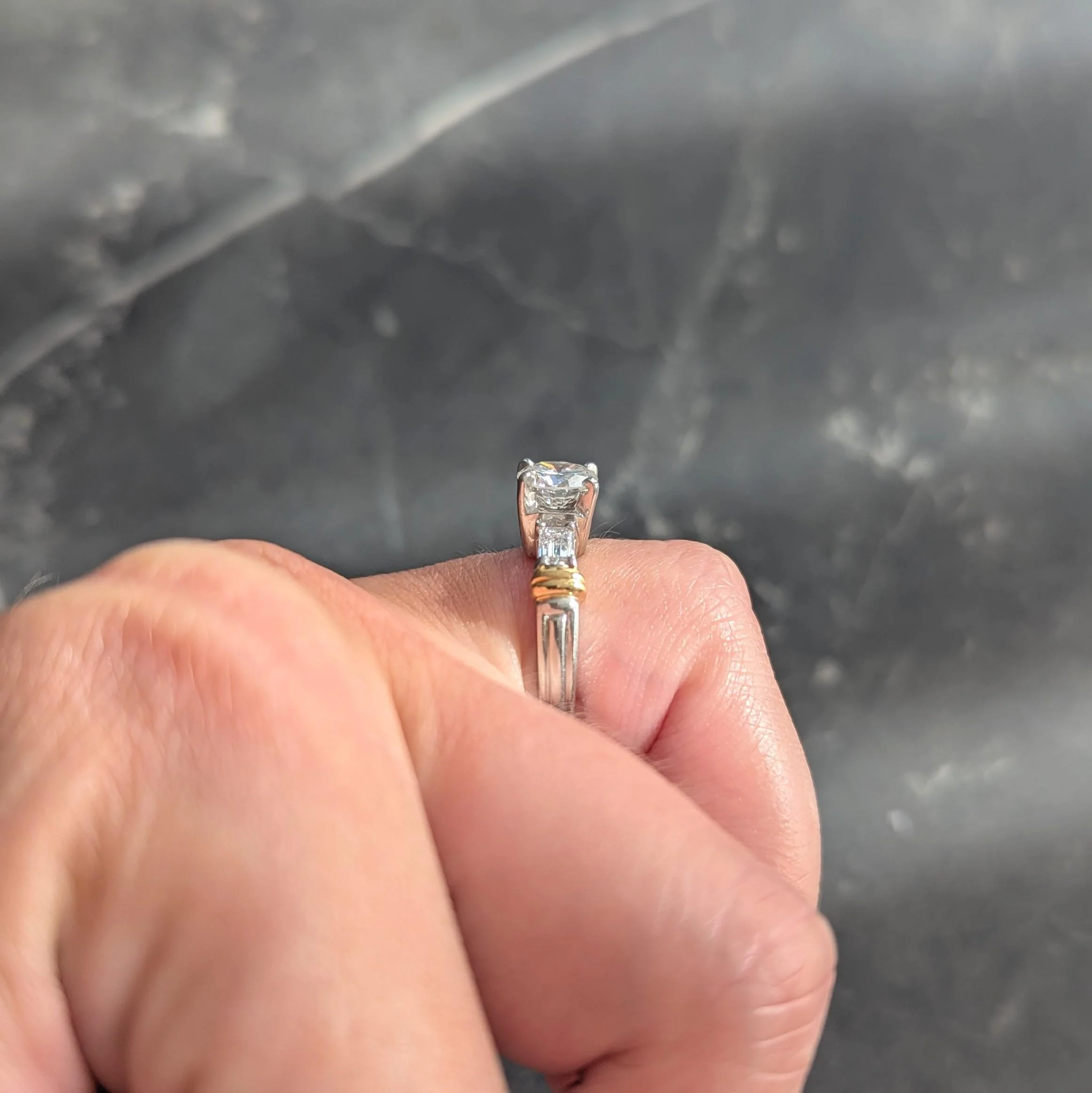 Contemporary 1.58 CTW Diamond Platinum 18 Karat Yellow Gold Engagement Ring - Image 10