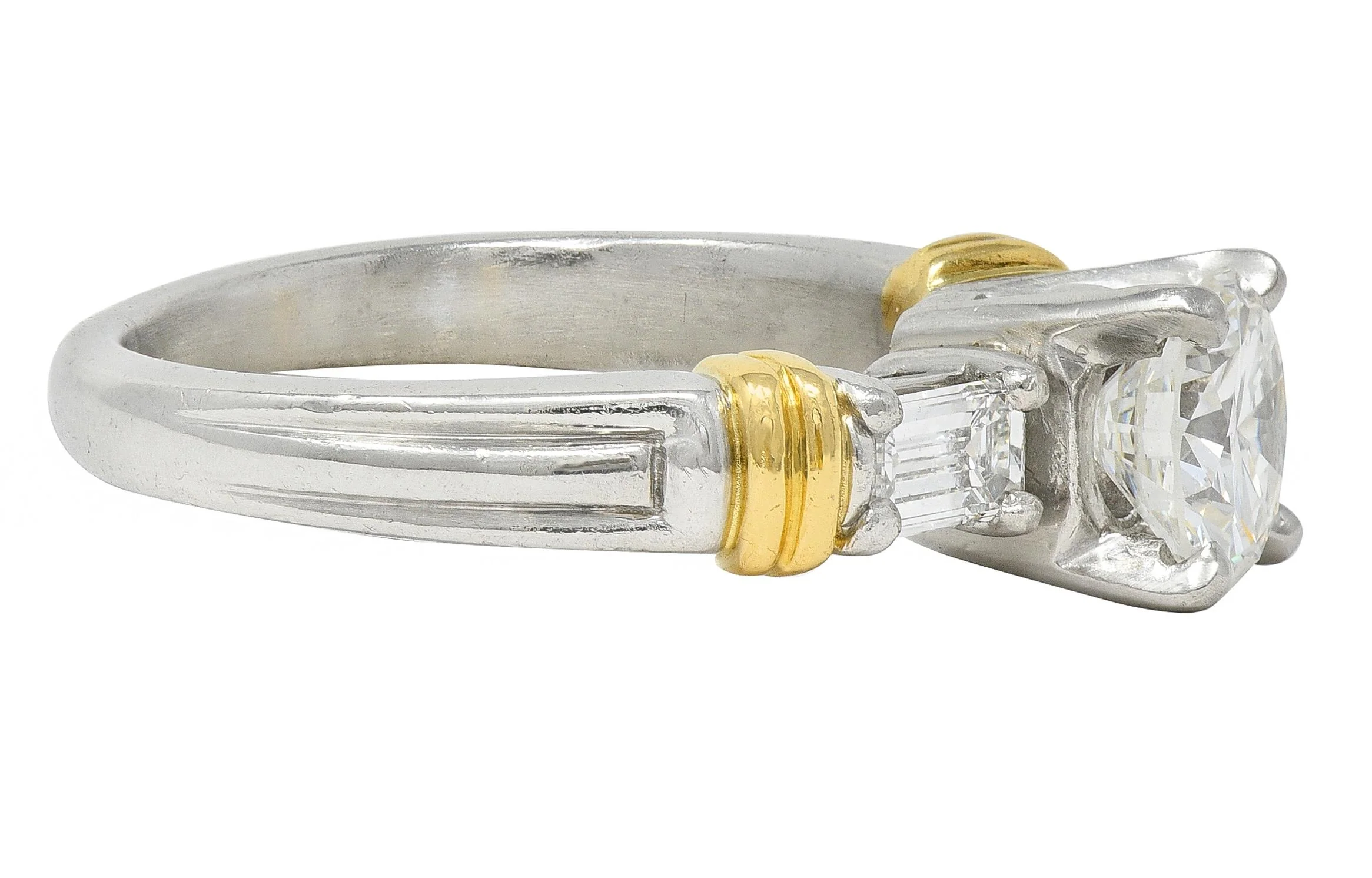 Contemporary 1.58 CTW Diamond Platinum 18 Karat Yellow Gold Engagement Ring - Image 2