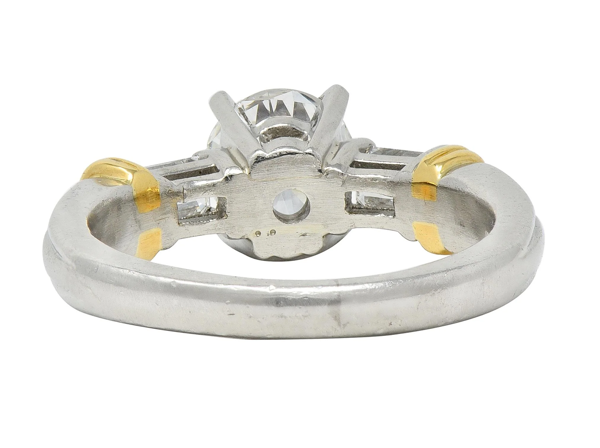 Contemporary 1.58 CTW Diamond Platinum 18 Karat Yellow Gold Engagement Ring - Image 3