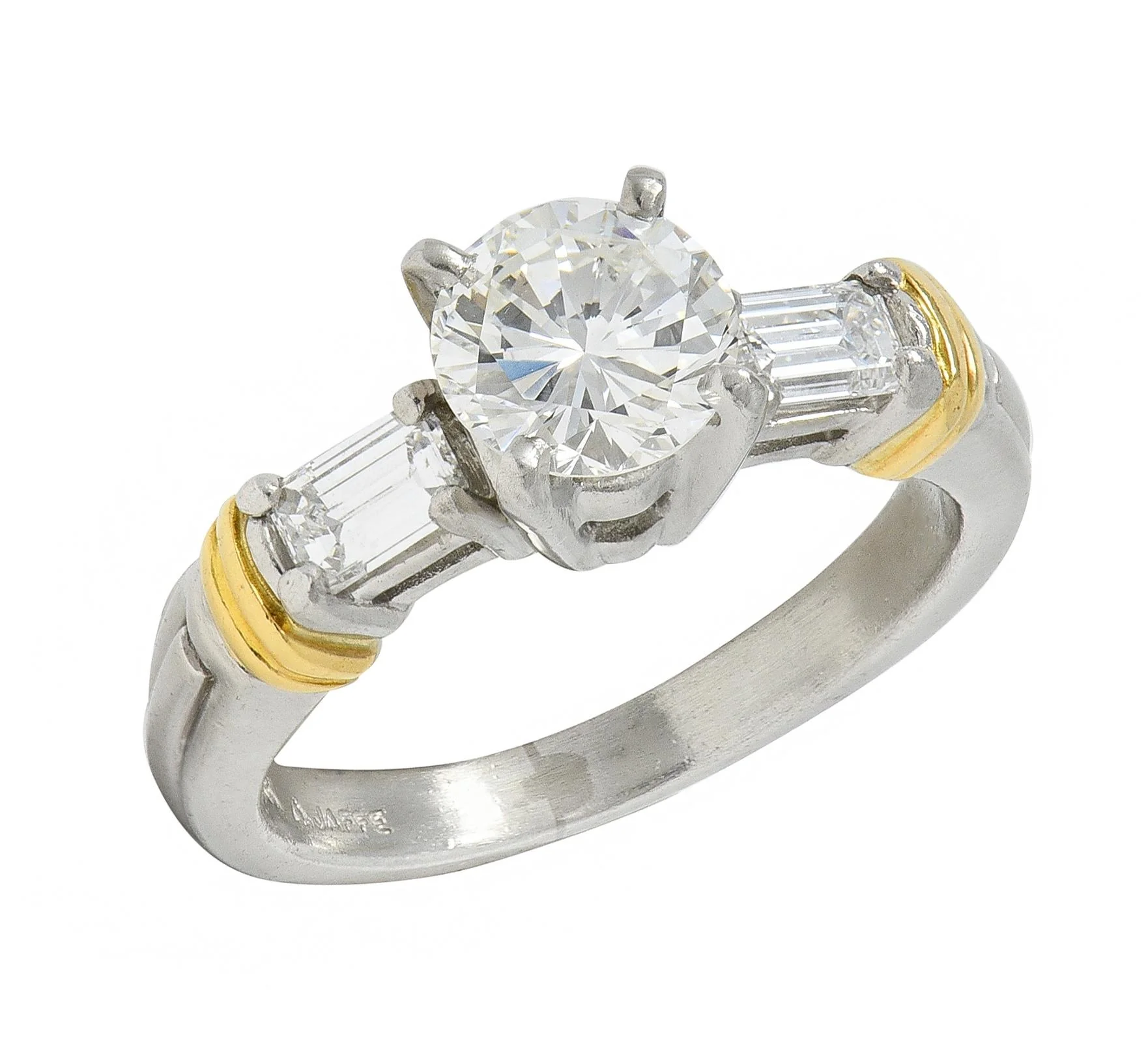 Contemporary 1.58 CTW Diamond Platinum 18 Karat Yellow Gold Engagement Ring - Image 7