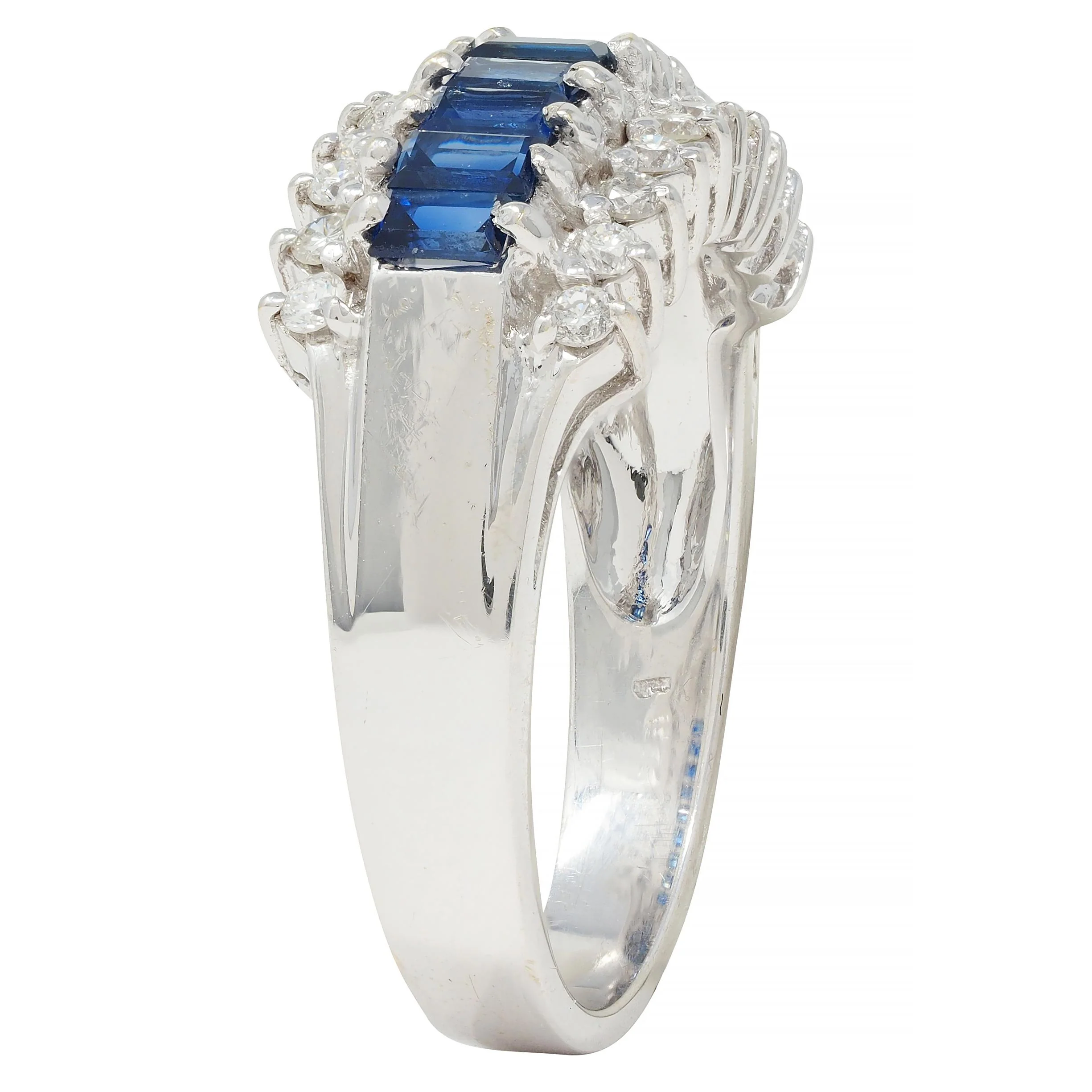 Contemporary 1.59 CTW Sapphire Diamond 18 Karat White Gold Wide Band Ring - Image 10