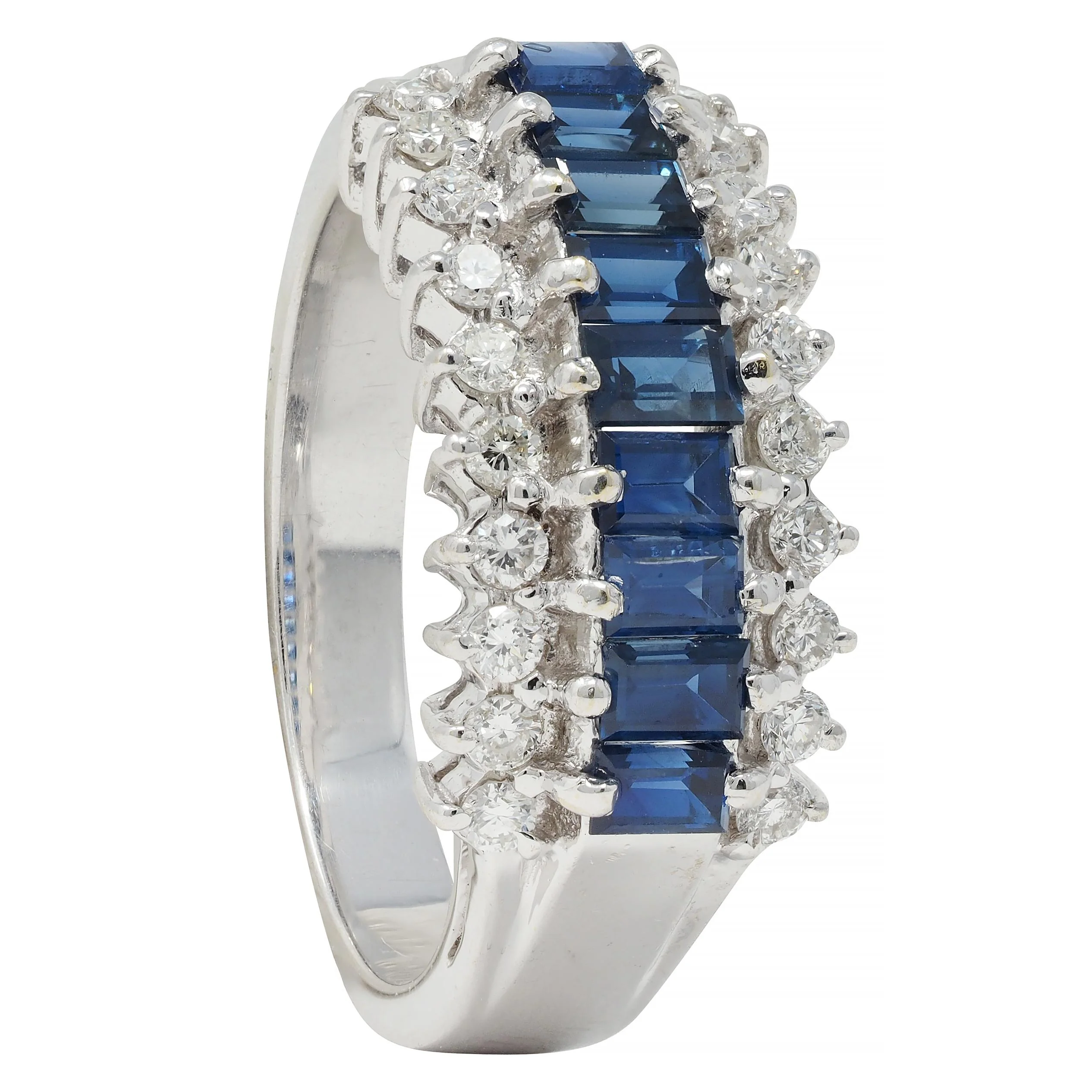 Contemporary 1.59 CTW Sapphire Diamond 18 Karat White Gold Wide Band Ring - Image 11