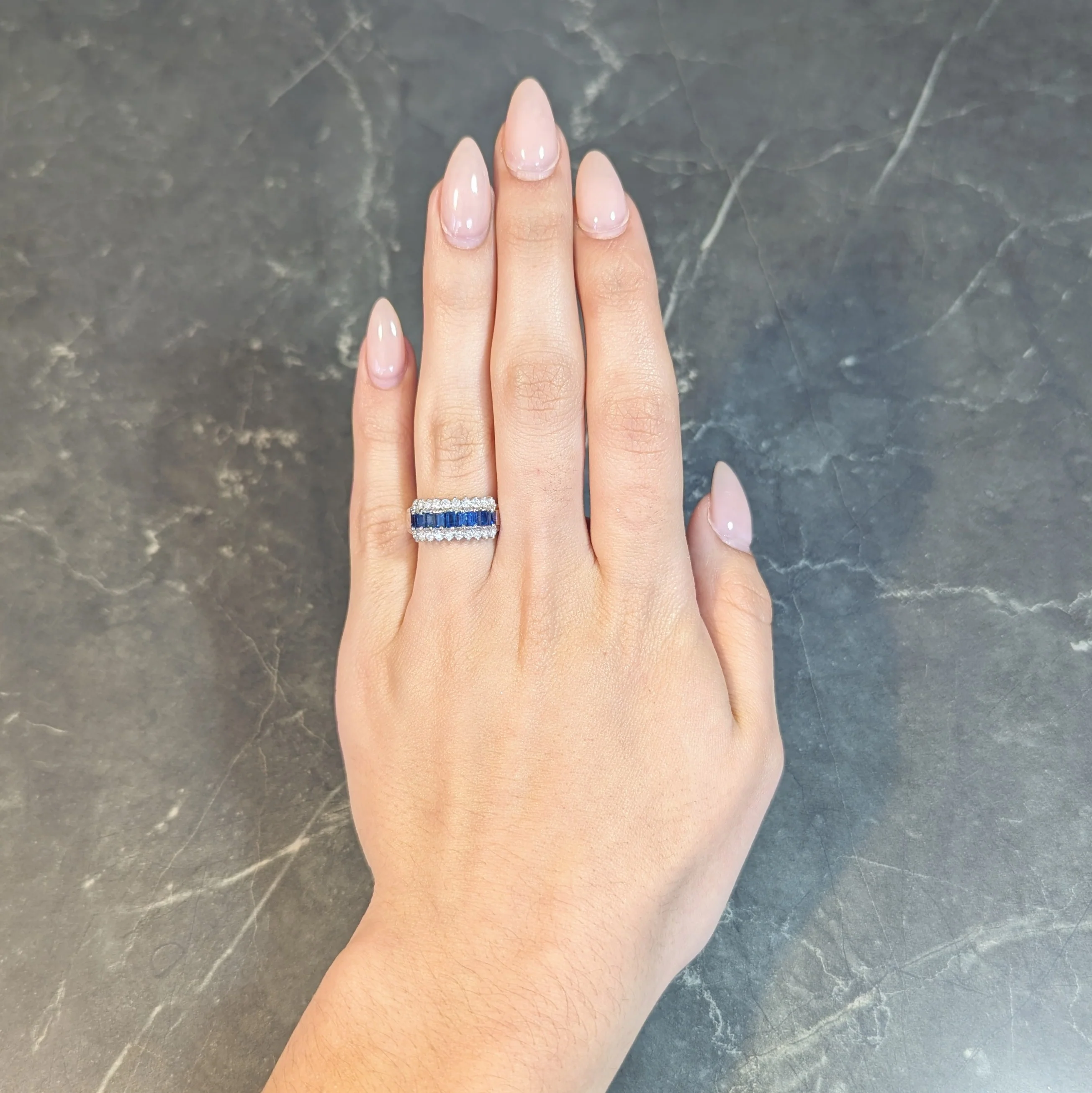 Contemporary 1.59 CTW Sapphire Diamond 18 Karat White Gold Wide Band Ring - Image 12