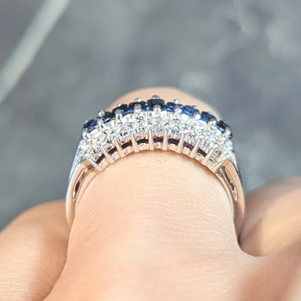 Contemporary 1.59 CTW Sapphire Diamond 18 Karat White Gold Wide Band Ring - Image 13