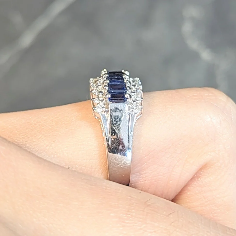 Contemporary 1.59 CTW Sapphire Diamond 18 Karat White Gold Wide Band Ring - Image 14
