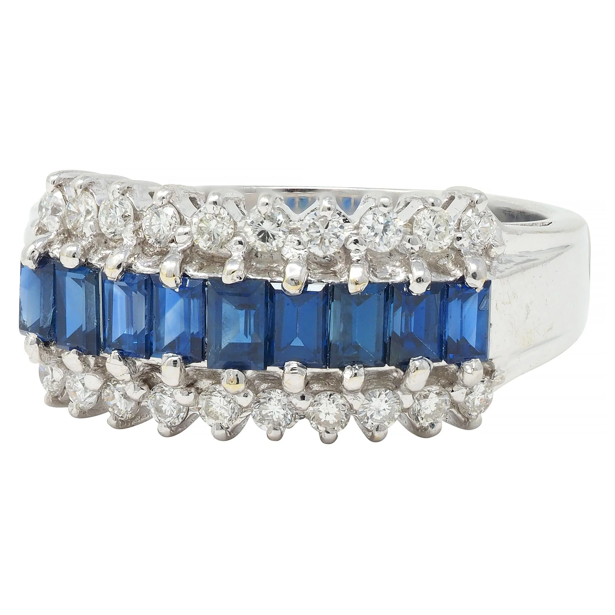 Contemporary 1.59 CTW Sapphire Diamond 18 Karat White Gold Wide Band Ring - Image 6