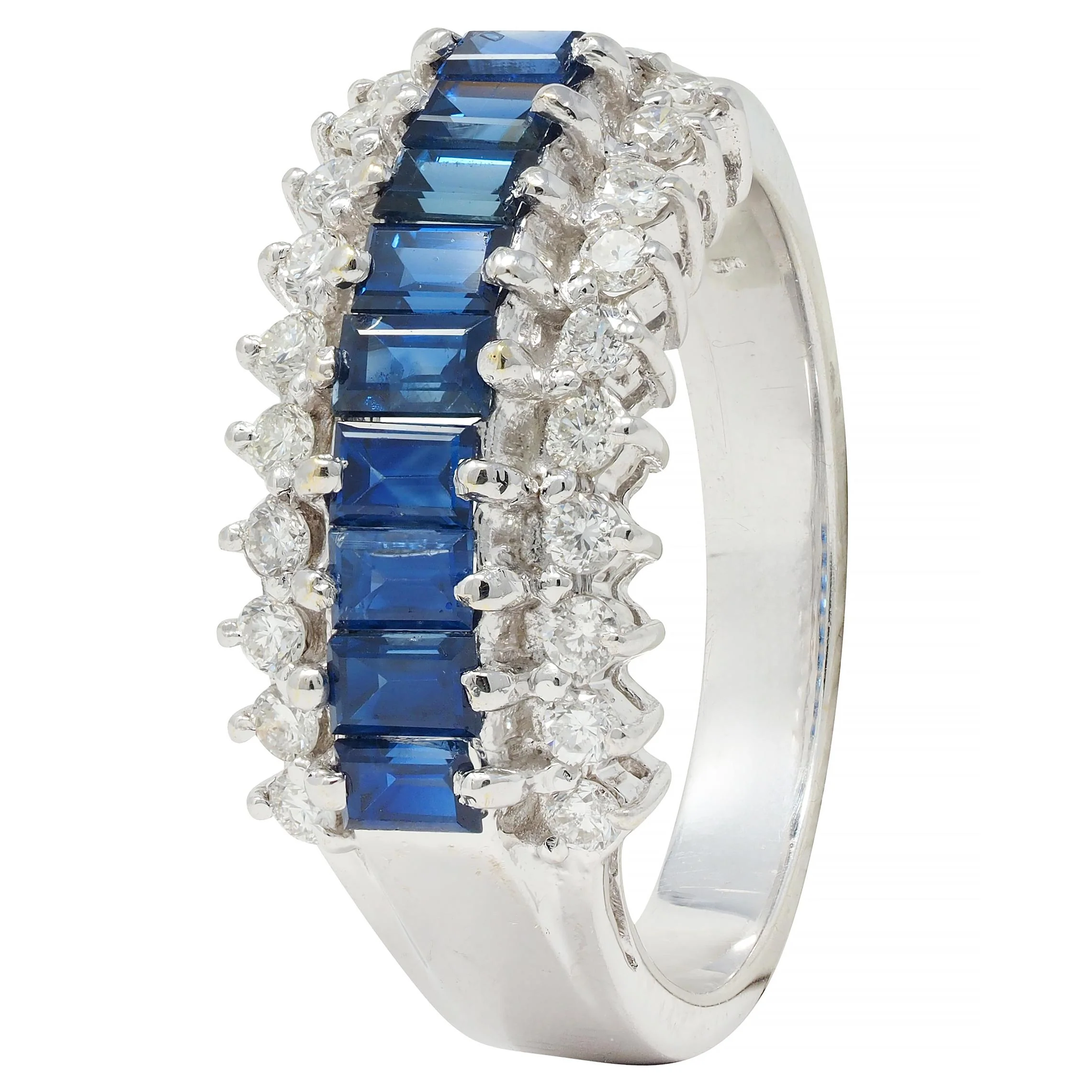 Contemporary 1.59 CTW Sapphire Diamond 18 Karat White Gold Wide Band Ring - Image 8