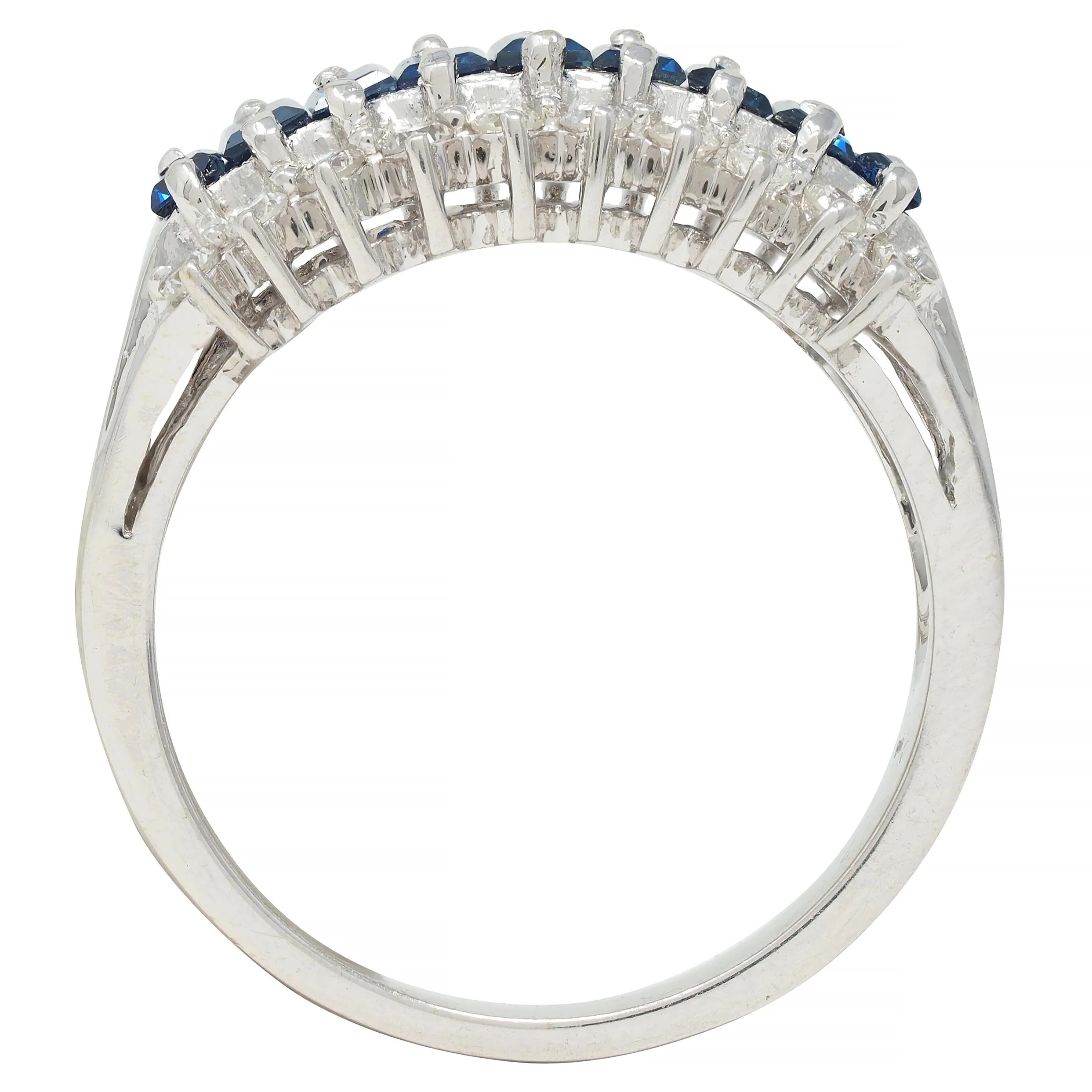 Contemporary 1.59 CTW Sapphire Diamond 18 Karat White Gold Wide Band Ring - Image 9