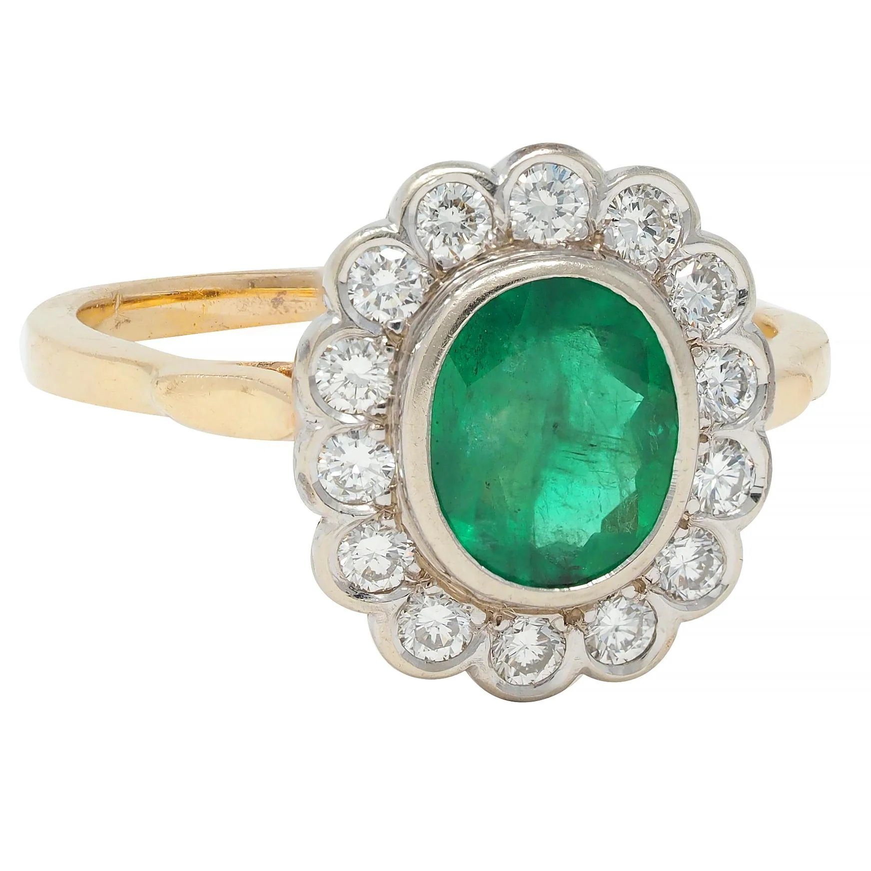 Contemporary 1.60 CTW No-Oil Emerald Diamond 14 Karat Two-Tone Gold Halo Ring GIA - Image 2