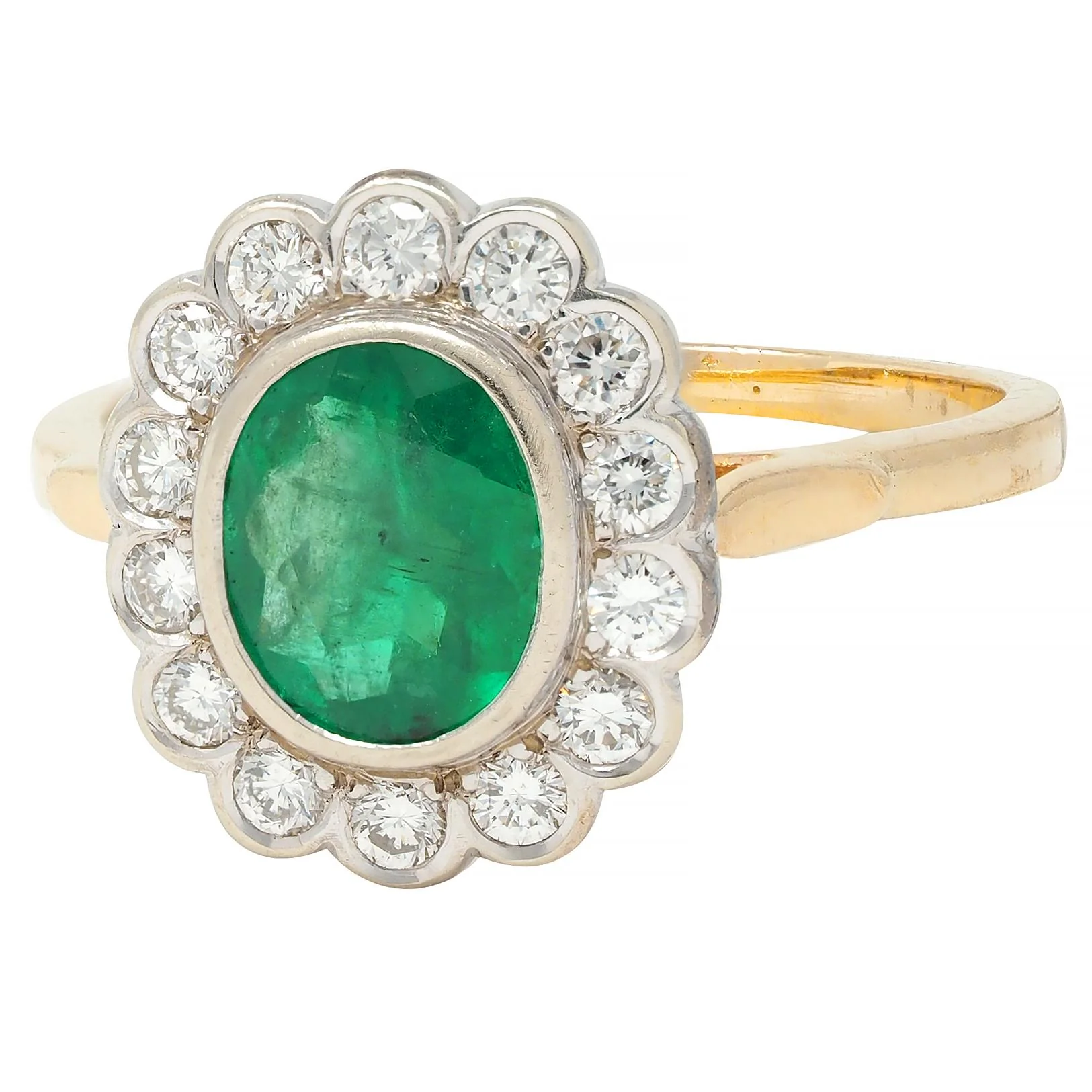 Contemporary 1.60 CTW No-Oil Emerald Diamond 14 Karat Two-Tone Gold Halo Ring GIA - Image 6