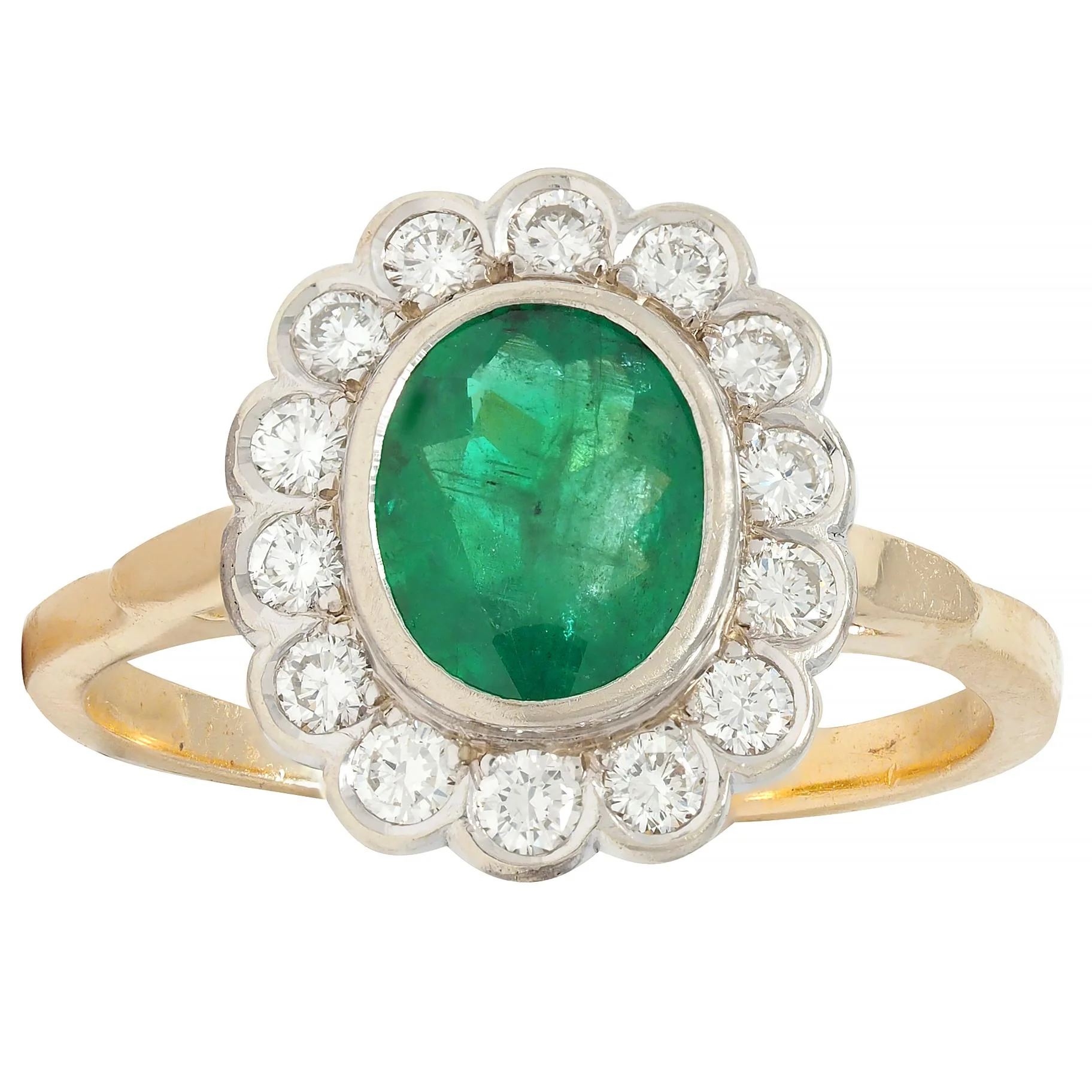 Contemporary 1.60 CTW No-Oil Emerald Diamond 14 Karat Two-Tone Gold Halo Ring GIA - Image 8