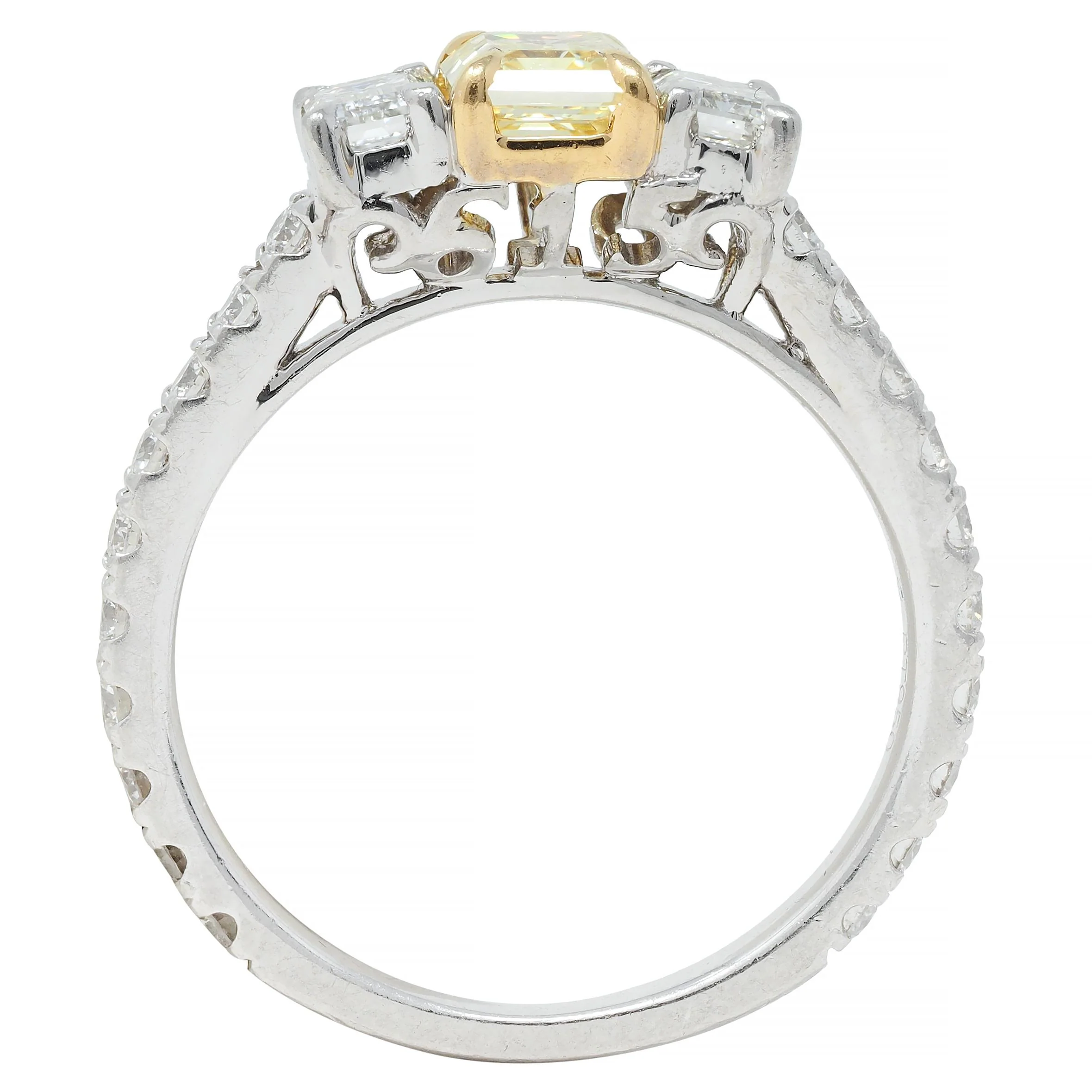 Contemporary 1.61 CTW Fancy Yellow Emerald Cut Diamond Platinum 18 Karat Numerical Engagement Ring - Image 9