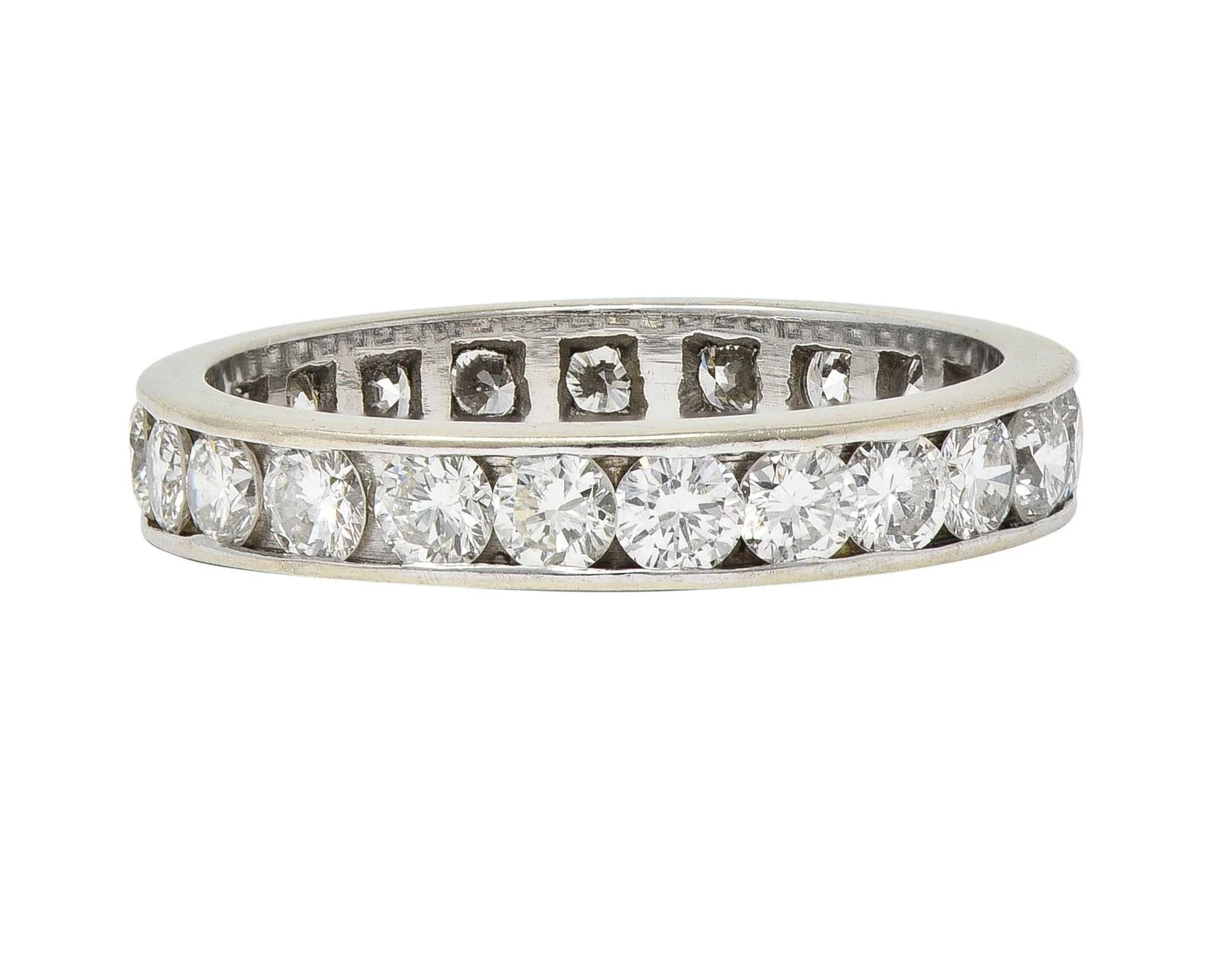 Contemporary 1.61 CTW Round Diamond 14 Karat White Gold Eternity Wedding Band Ring - Image 3