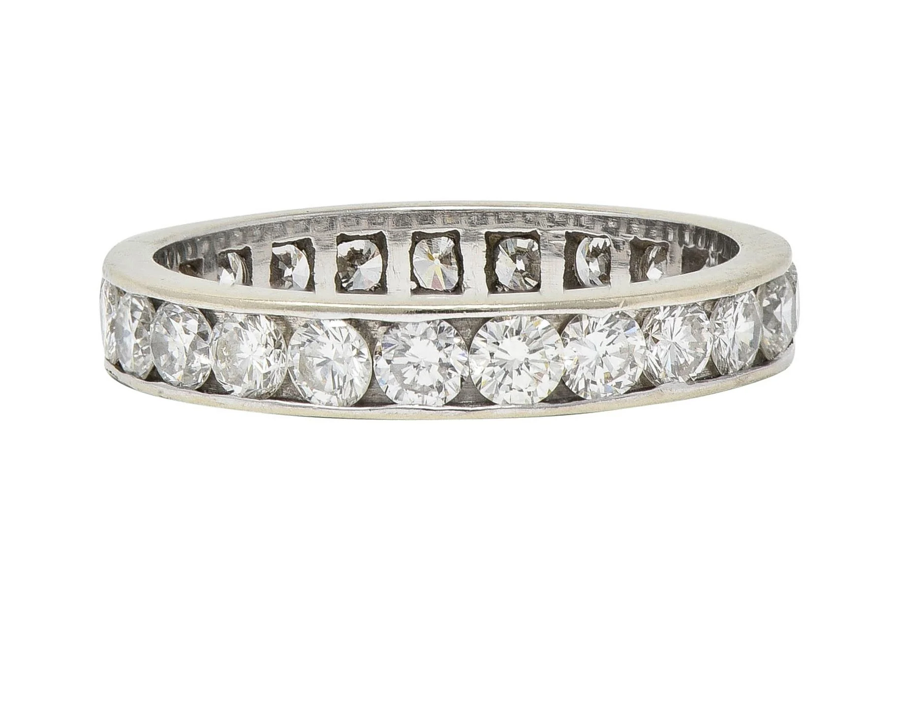 Contemporary 1.61 CTW Round Diamond 14 Karat White Gold Eternity Wedding Band Ring - Image 6