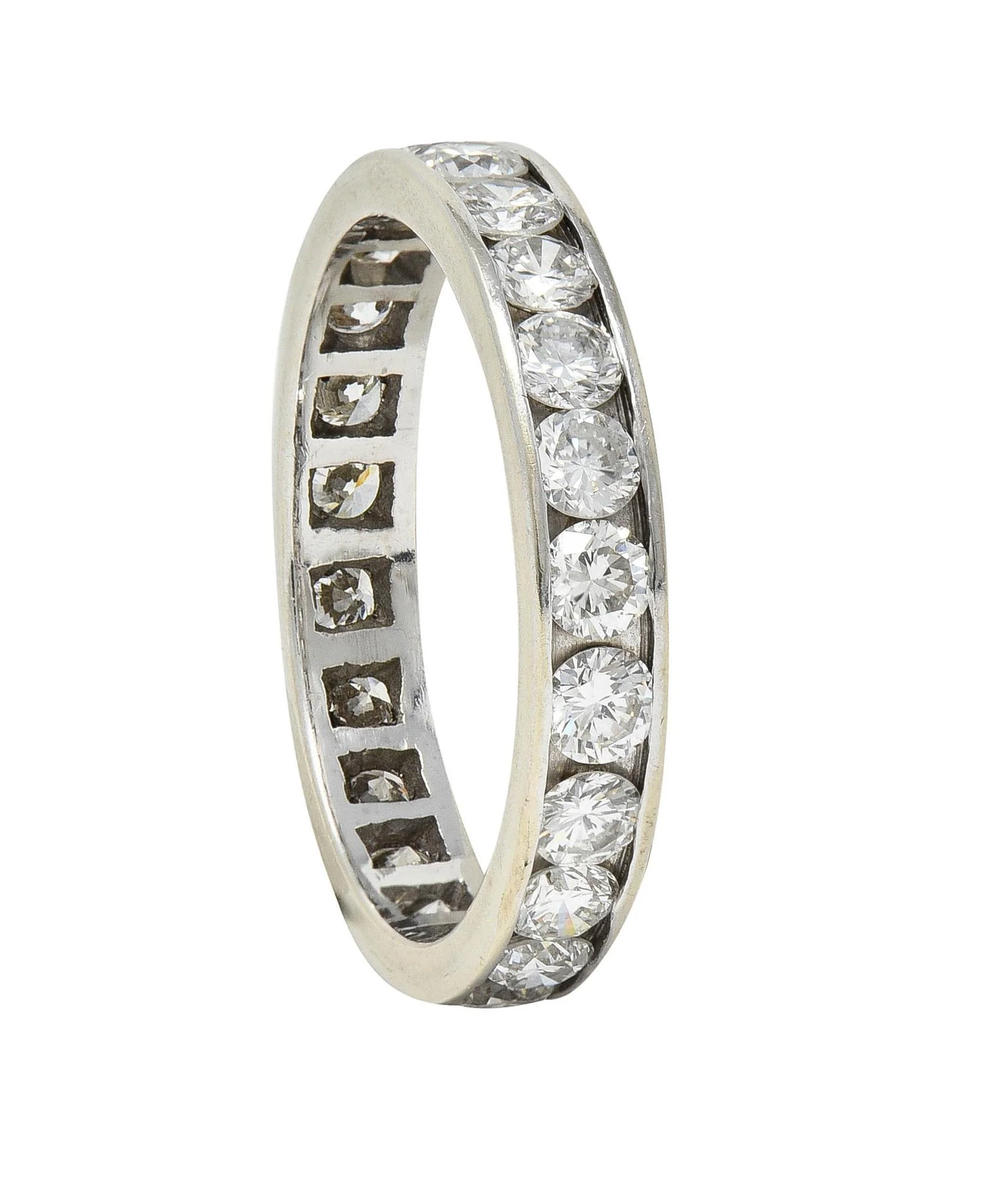 Contemporary 1.61 CTW Round Diamond 14 Karat White Gold Eternity Wedding Band Ring - Image 7