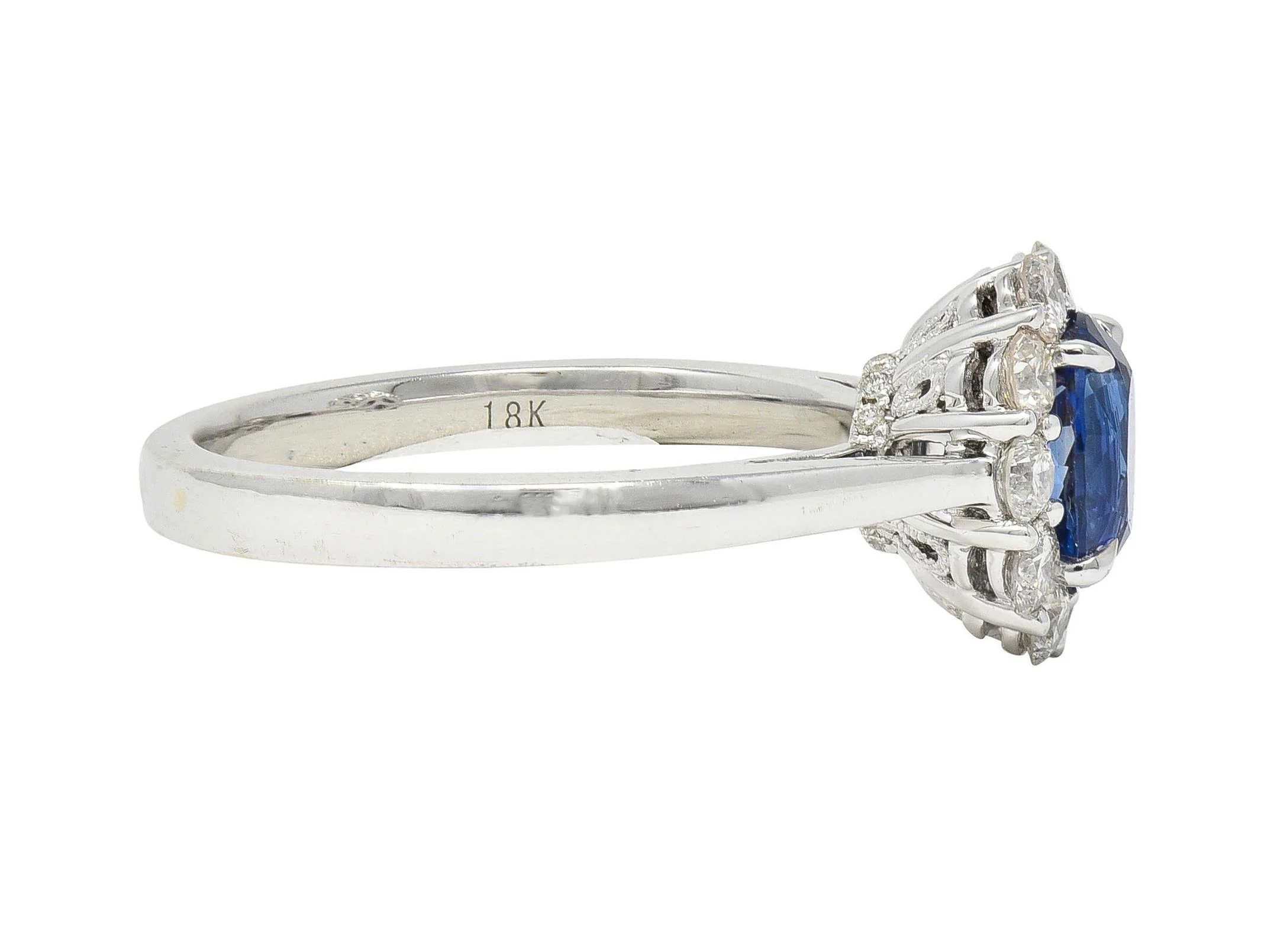 Contemporary 1.63 CTW Sapphire Diamond 18 Karat White Gold Halo Ring - Image 3