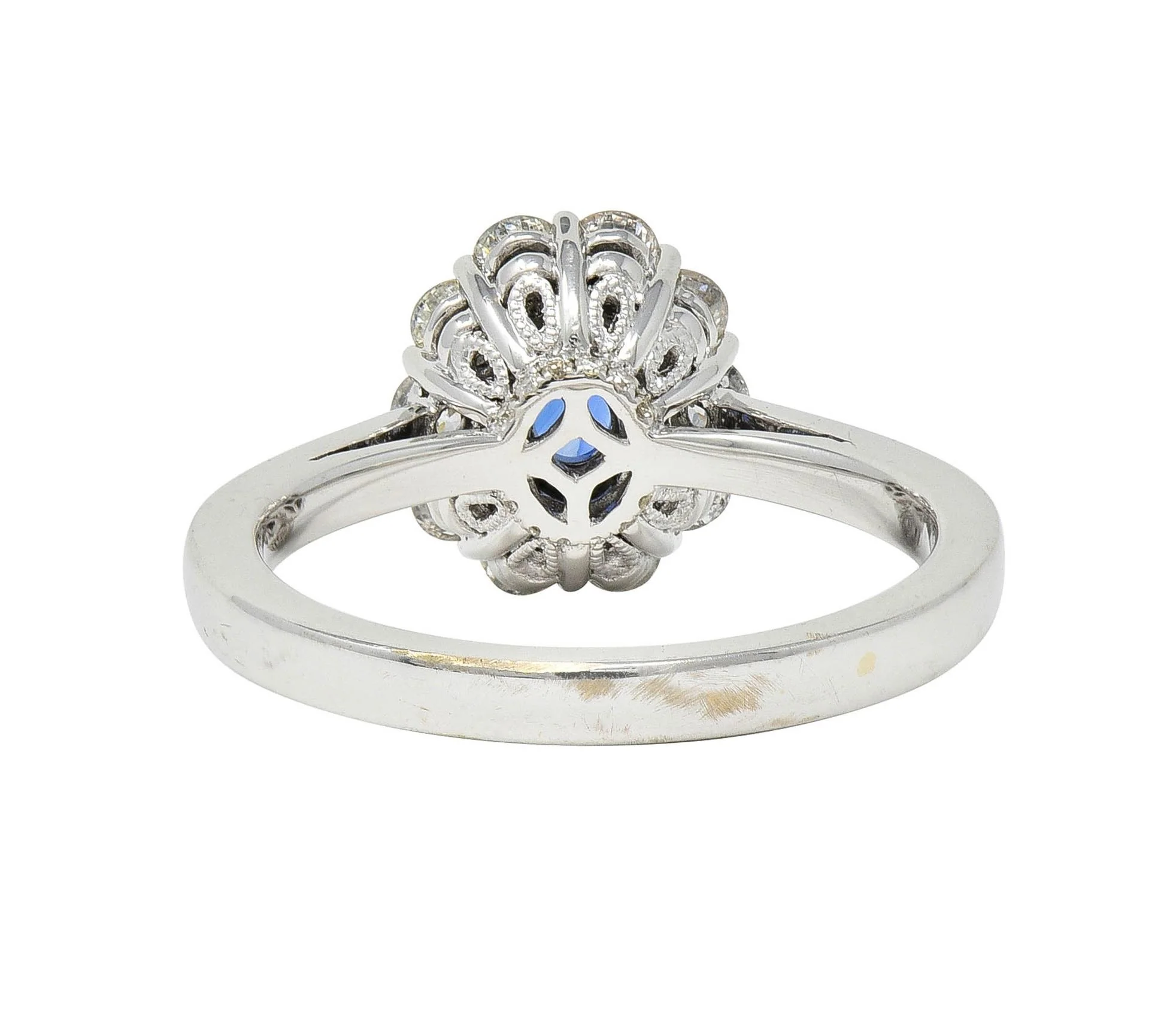 Contemporary 1.63 CTW Sapphire Diamond 18 Karat White Gold Halo Ring - Image 4