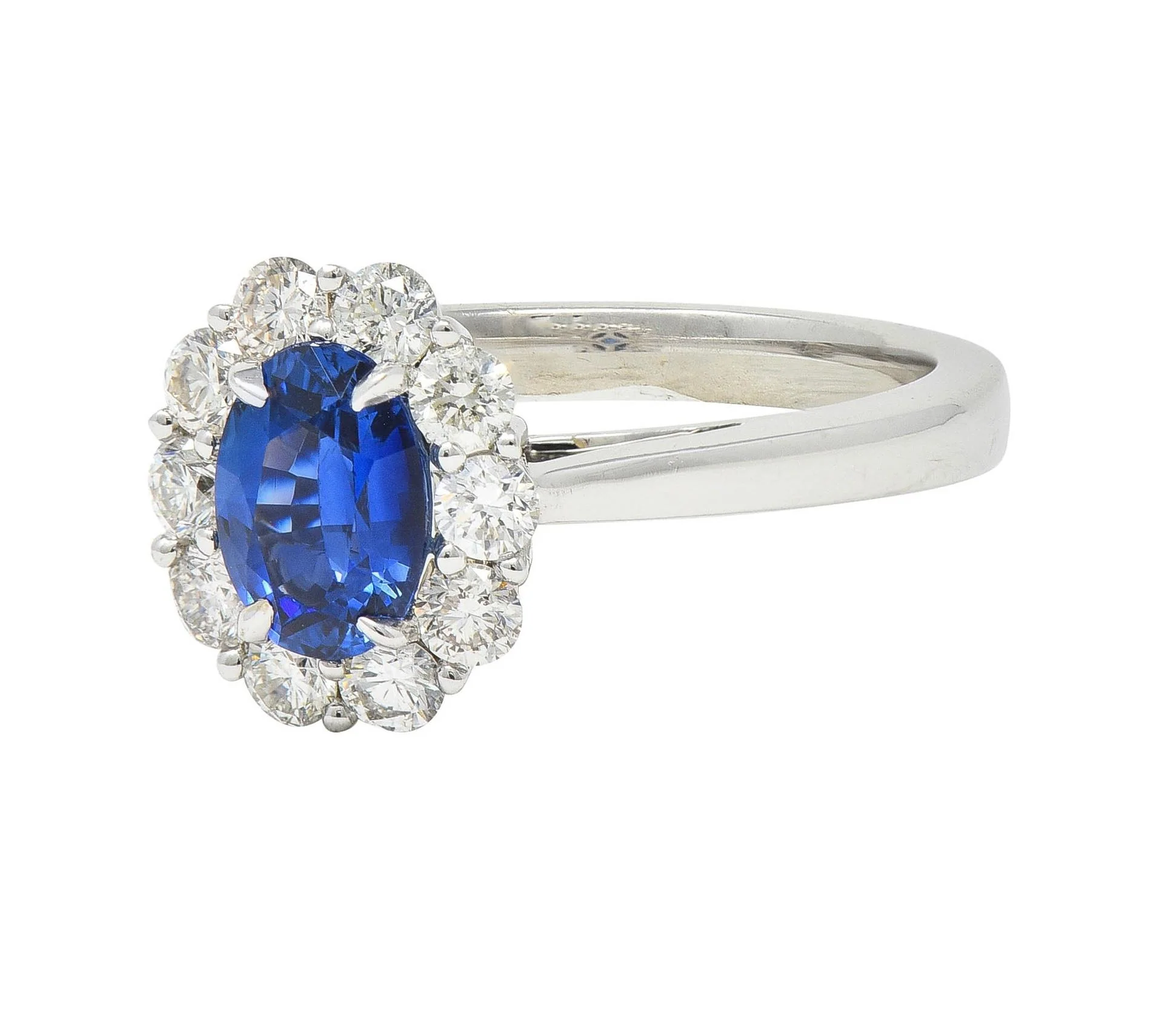Contemporary 1.63 CTW Sapphire Diamond 18 Karat White Gold Halo Ring - Image 6