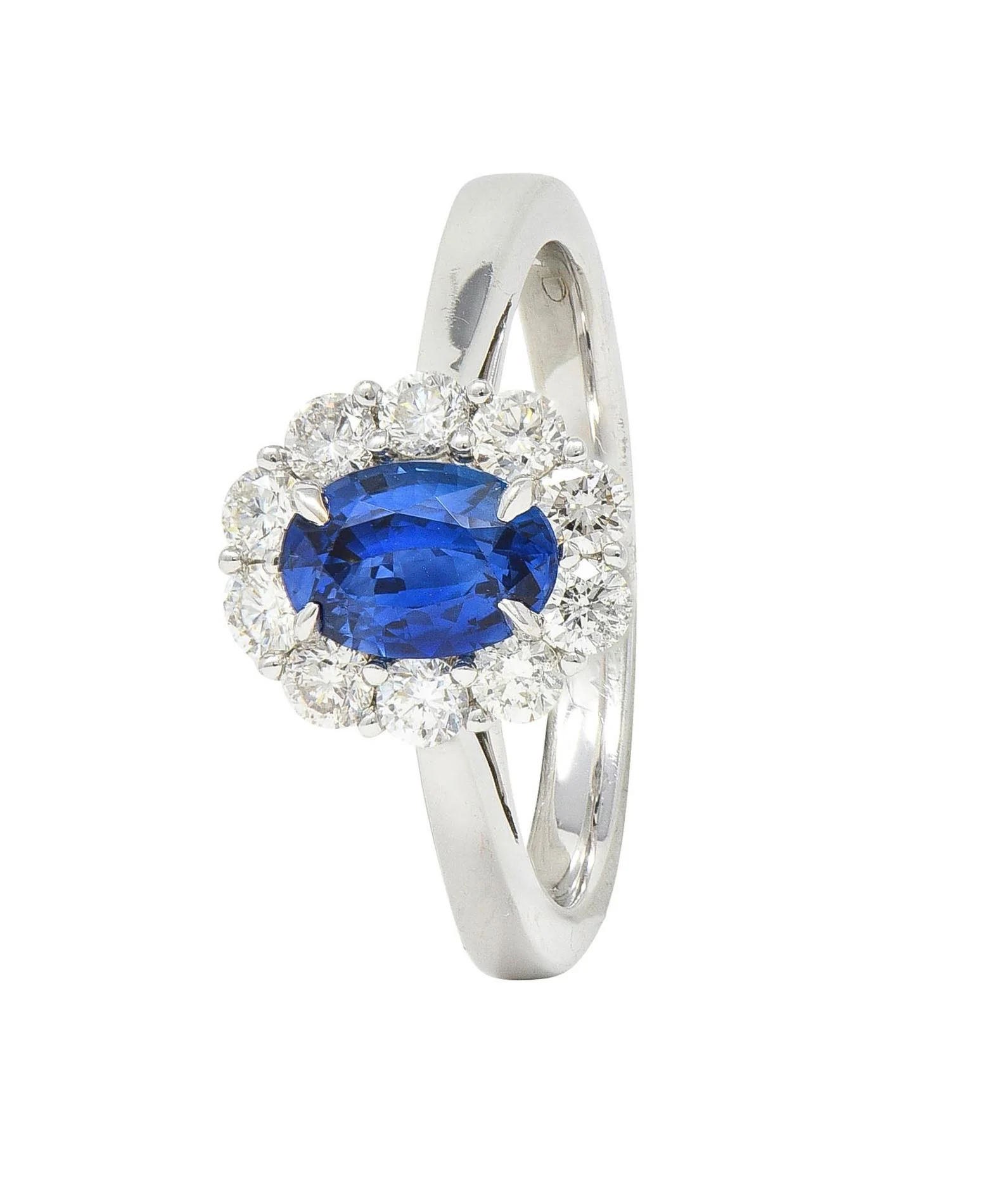 Contemporary 1.63 CTW Sapphire Diamond 18 Karat White Gold Halo Ring - Image 9