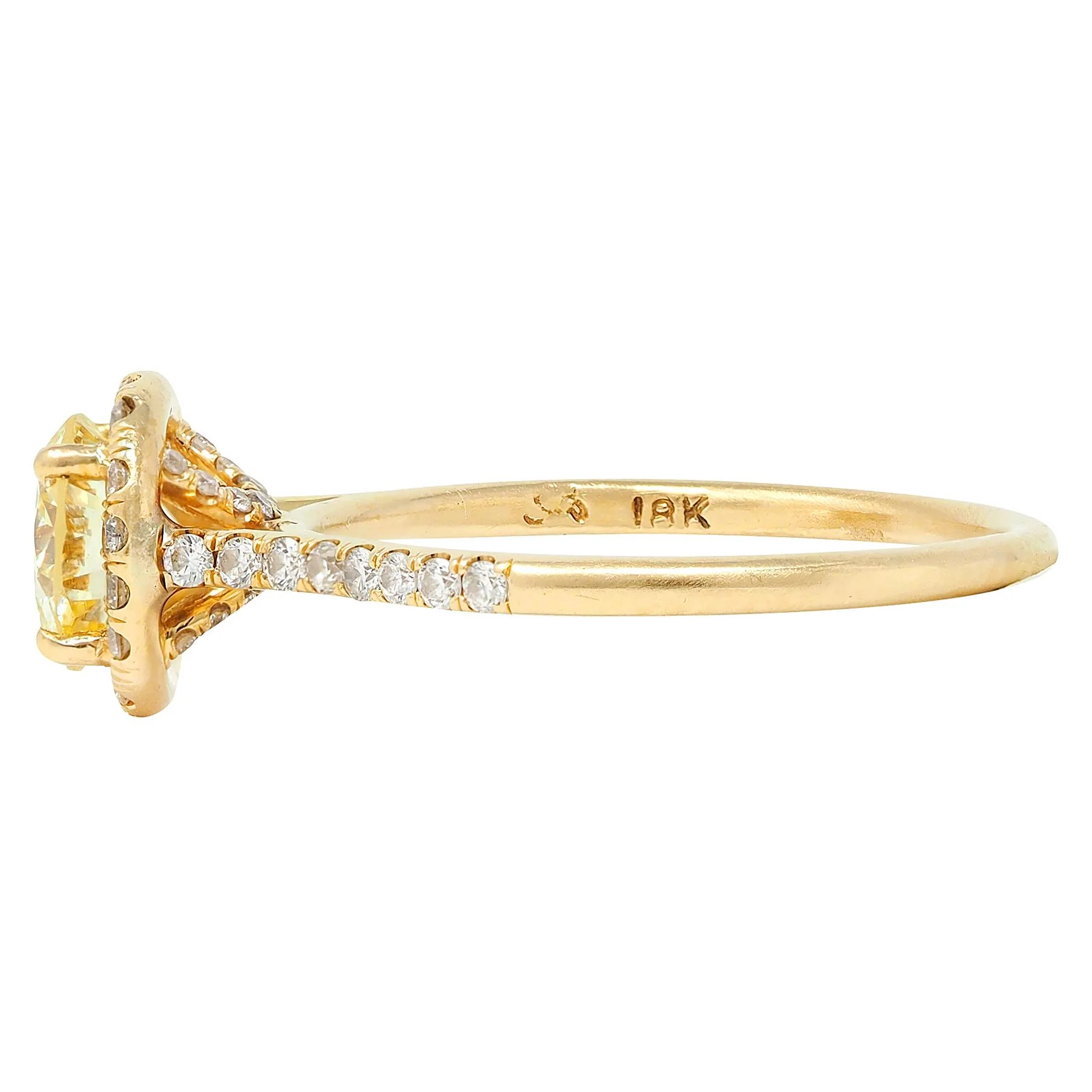 Contemporary 1.65 CTW Fancy Light Yellow Diamond 18 Karat Yellow Gold Halo Engagement Ring GIA - Image 5