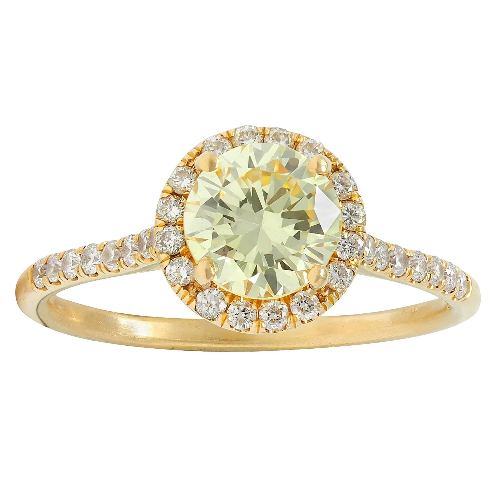Contemporary 1.65 CTW Fancy Light Yellow Diamond 18 Karat Yellow Gold Halo Engagement Ring GIA - Image 7