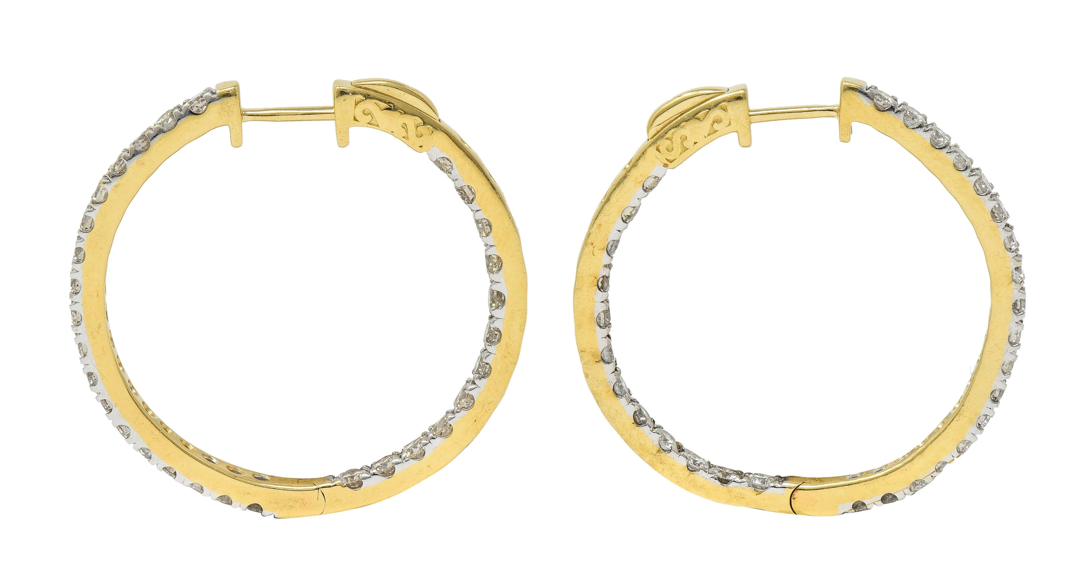 Contemporary 1.80 CTW Diamond 14 Karat Gold Inside Outside 34 MM Hoop Earrings - Image 4