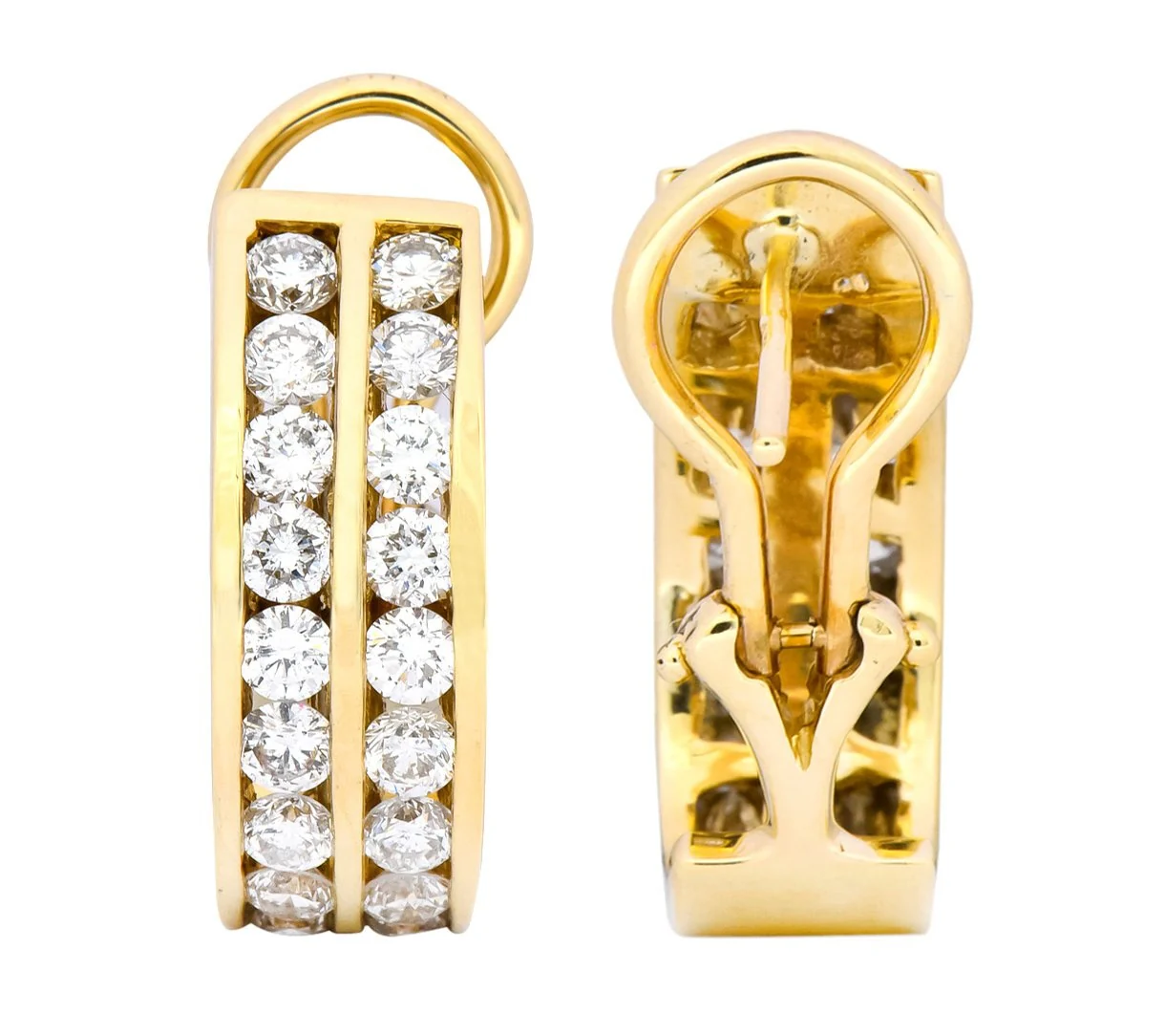Contemporary 1.80 CTW Diamond 14 Karat Gold J Hoop Earrings - Image 7