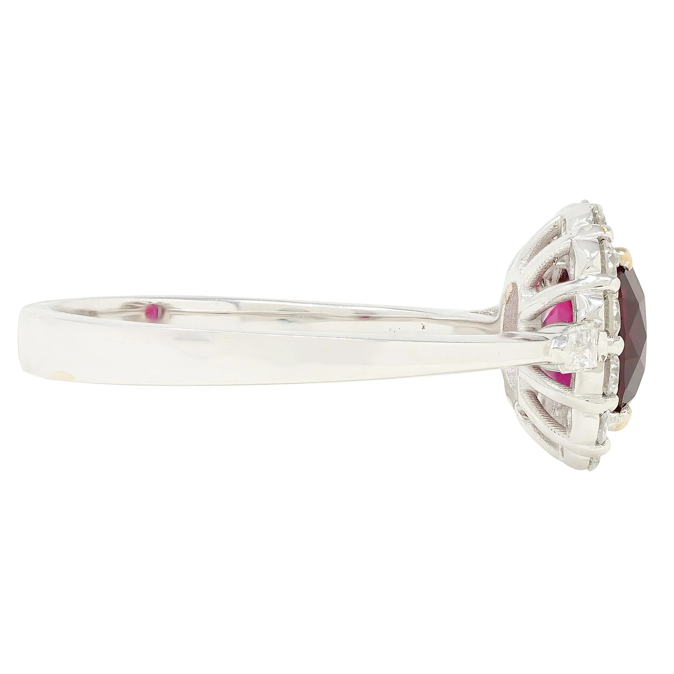 Contemporary 1.80 CTW Ruby Diamond 18 Karat White Gold Halo Ring GIA - Image 2
