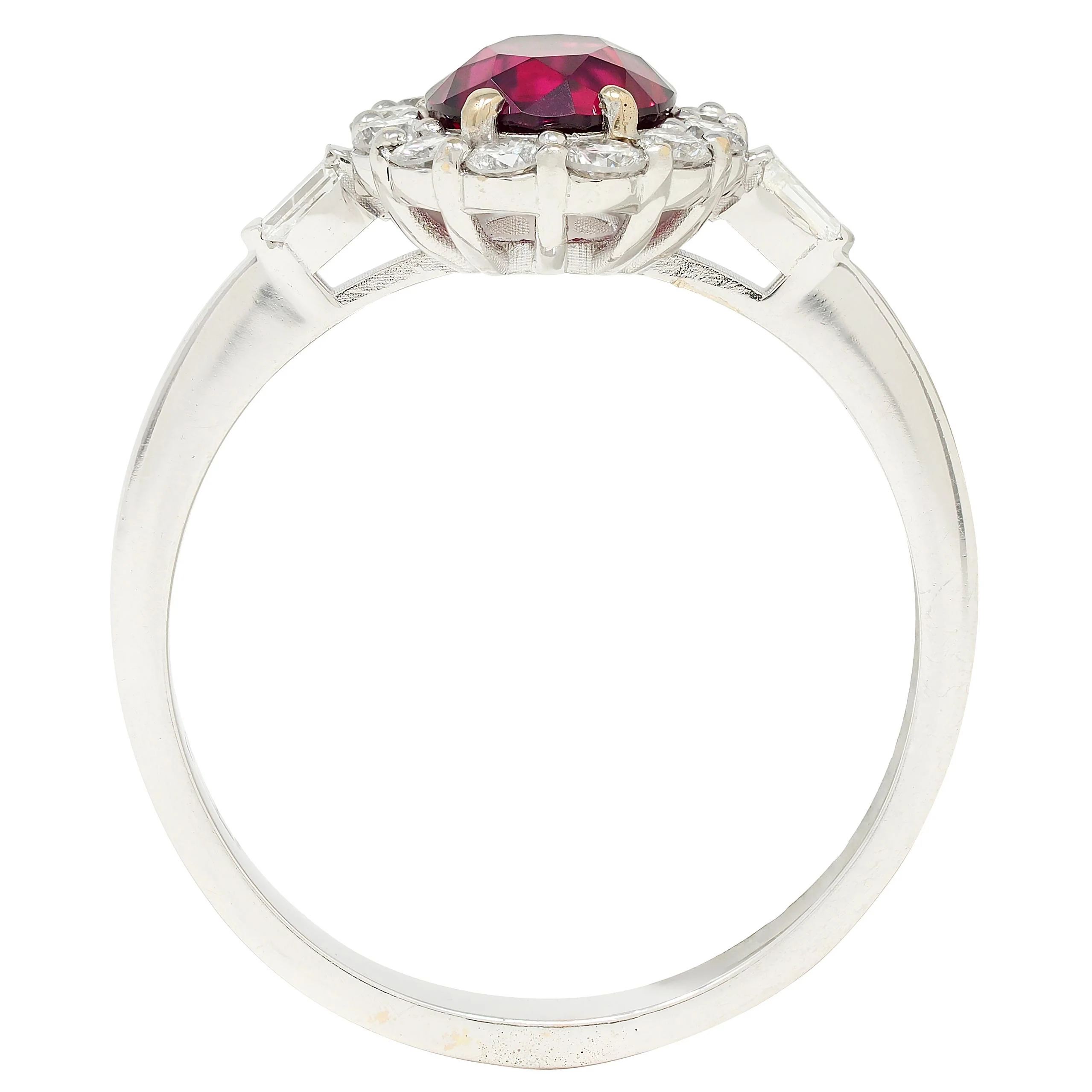 Contemporary 1.80 CTW Ruby Diamond 18 Karat White Gold Halo Ring GIA - Image 5