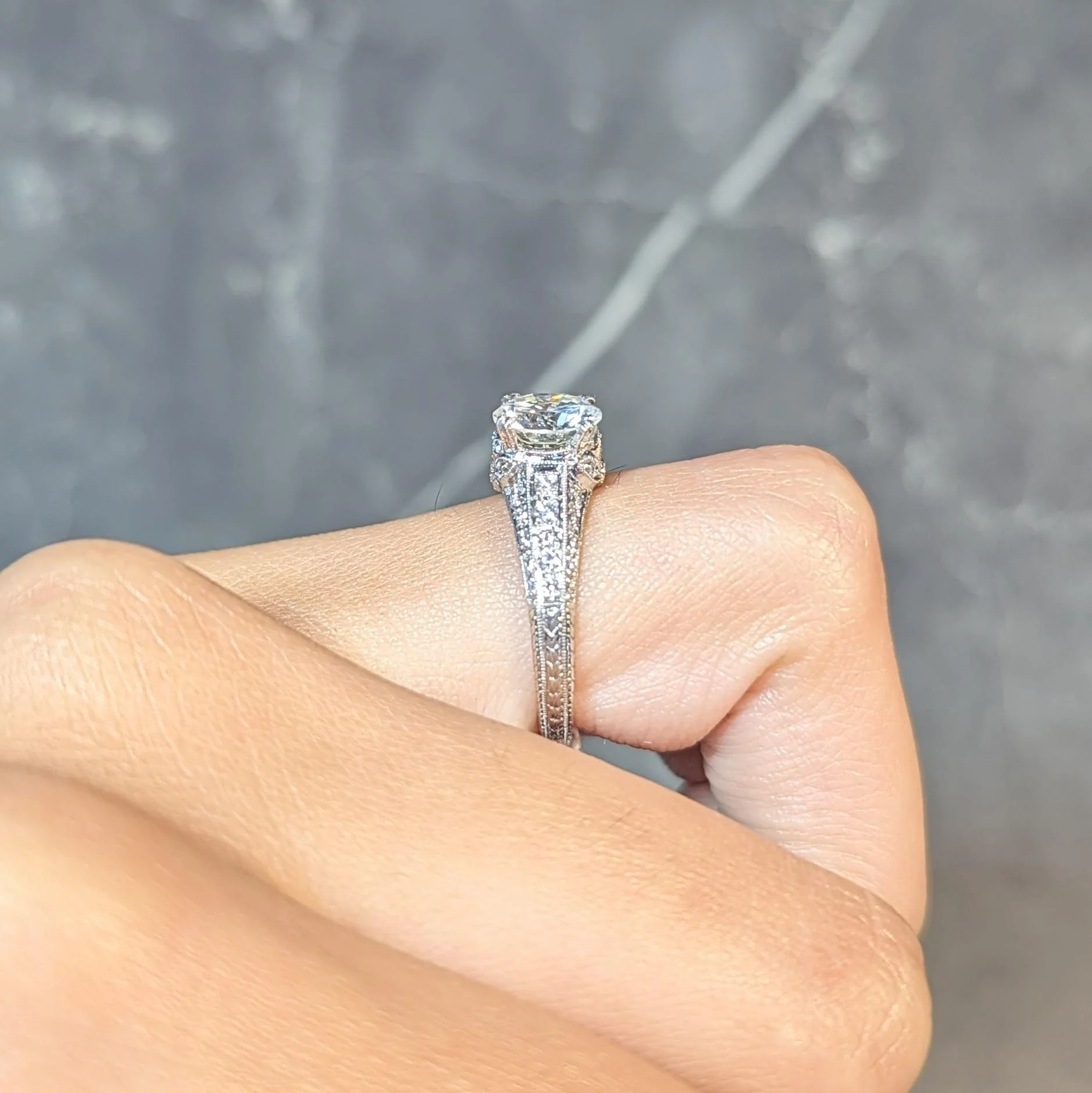 Contemporary 1.87 CTW Brilliant Cut Diamond Platinum Lotus Engagement Ring GIA - Image 14