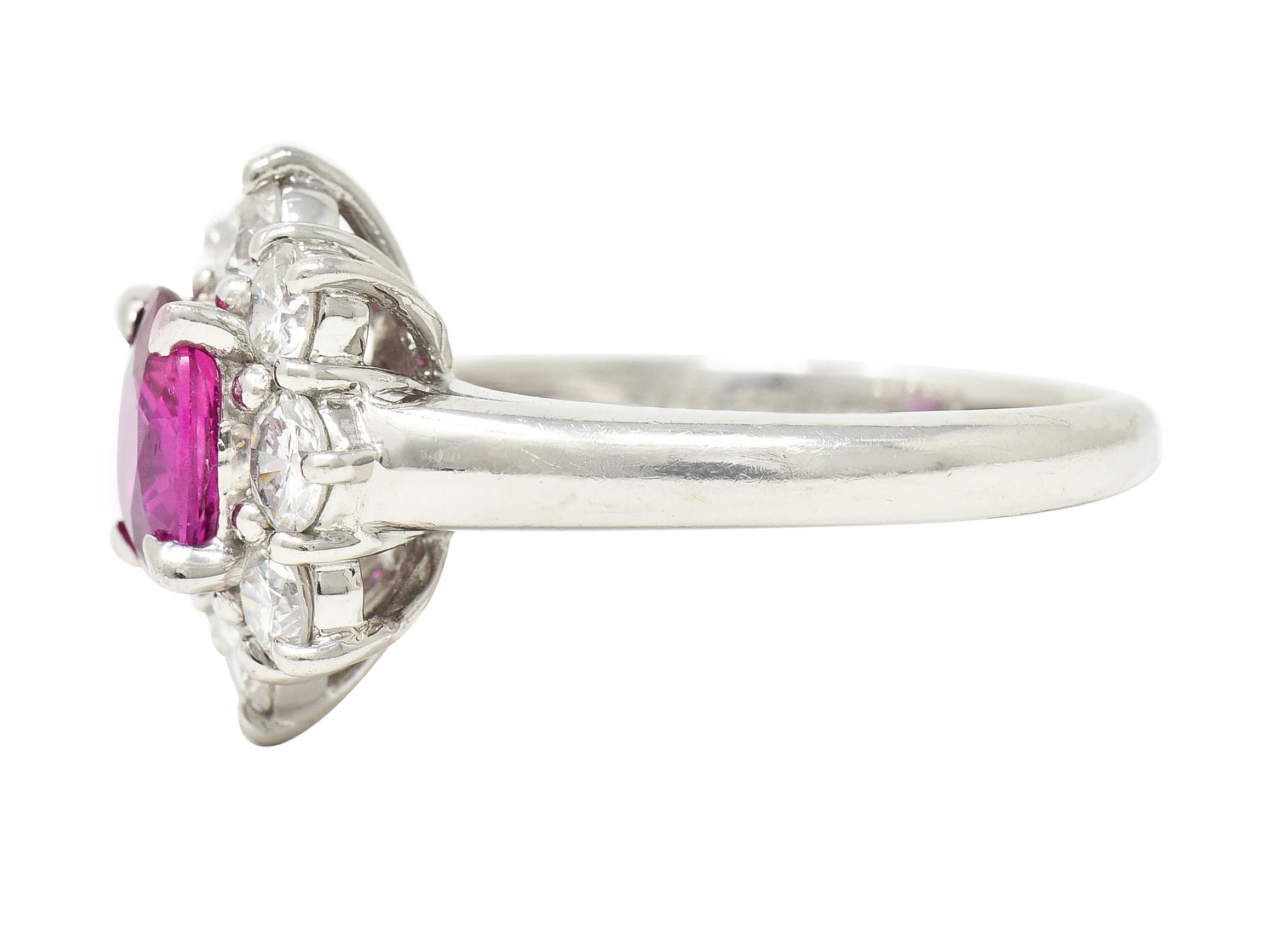 Contemporary 1.89 CTW Oval Cut Ruby Diamond Platinum Cluster Ring - Image 5