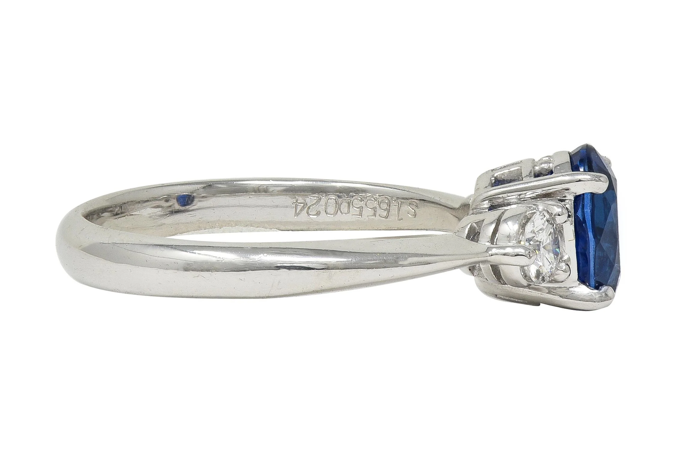 Contemporary 1.89 CTW Sapphire Diamond Platinum Three Stone Ring - Image 2