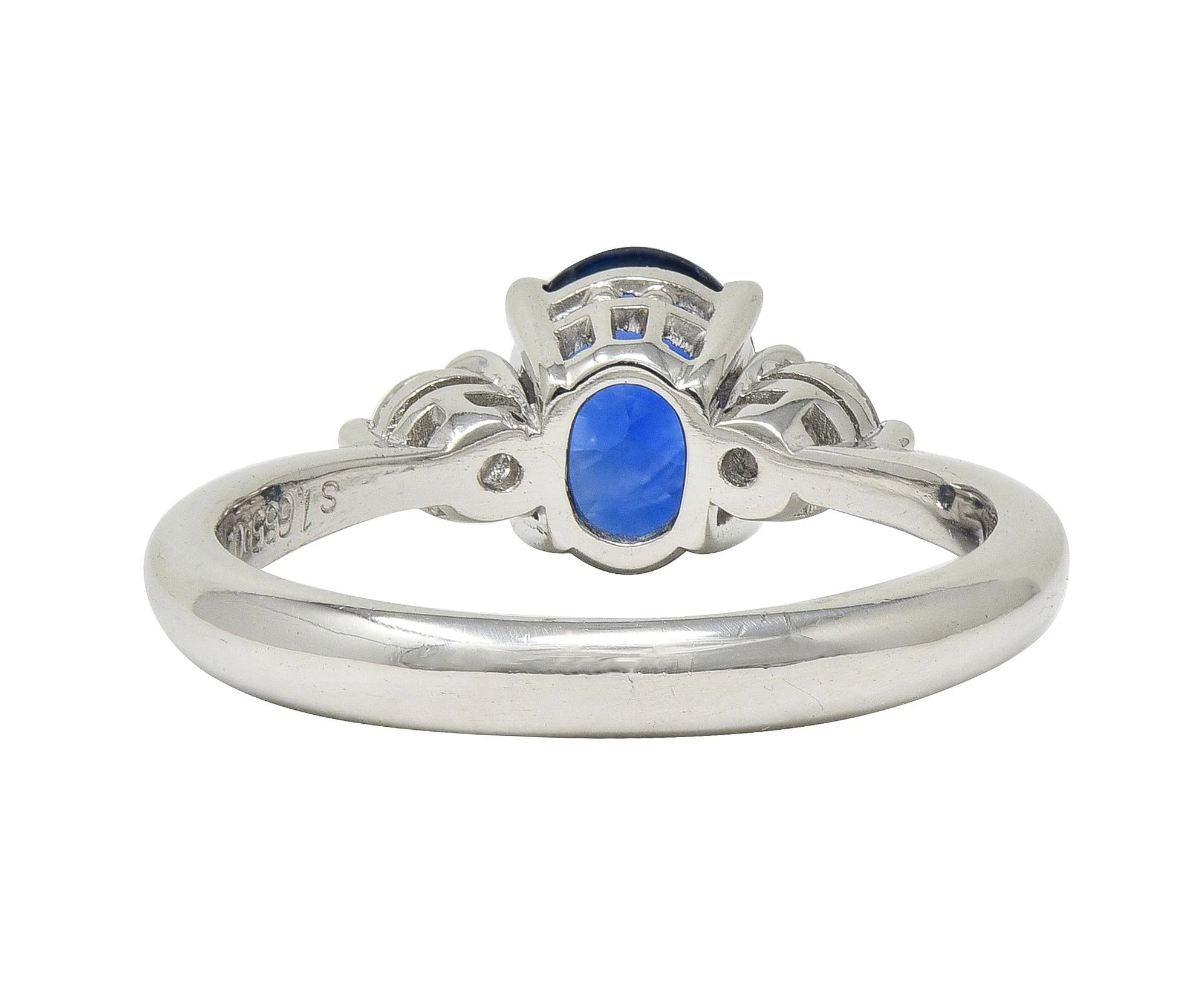 Contemporary 1.89 CTW Sapphire Diamond Platinum Three Stone Ring - Image 3