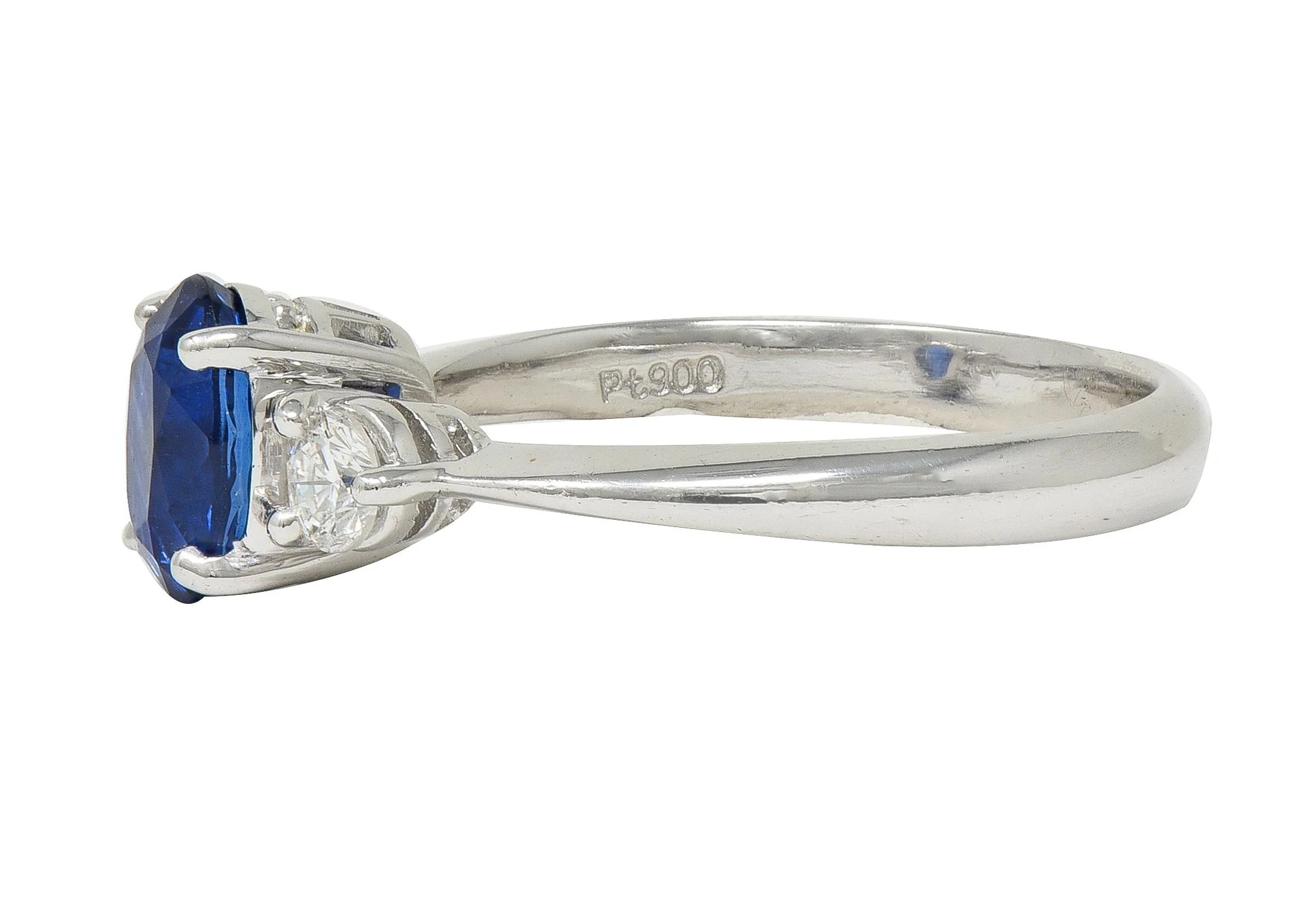 Contemporary 1.89 CTW Sapphire Diamond Platinum Three Stone Ring - Image 4