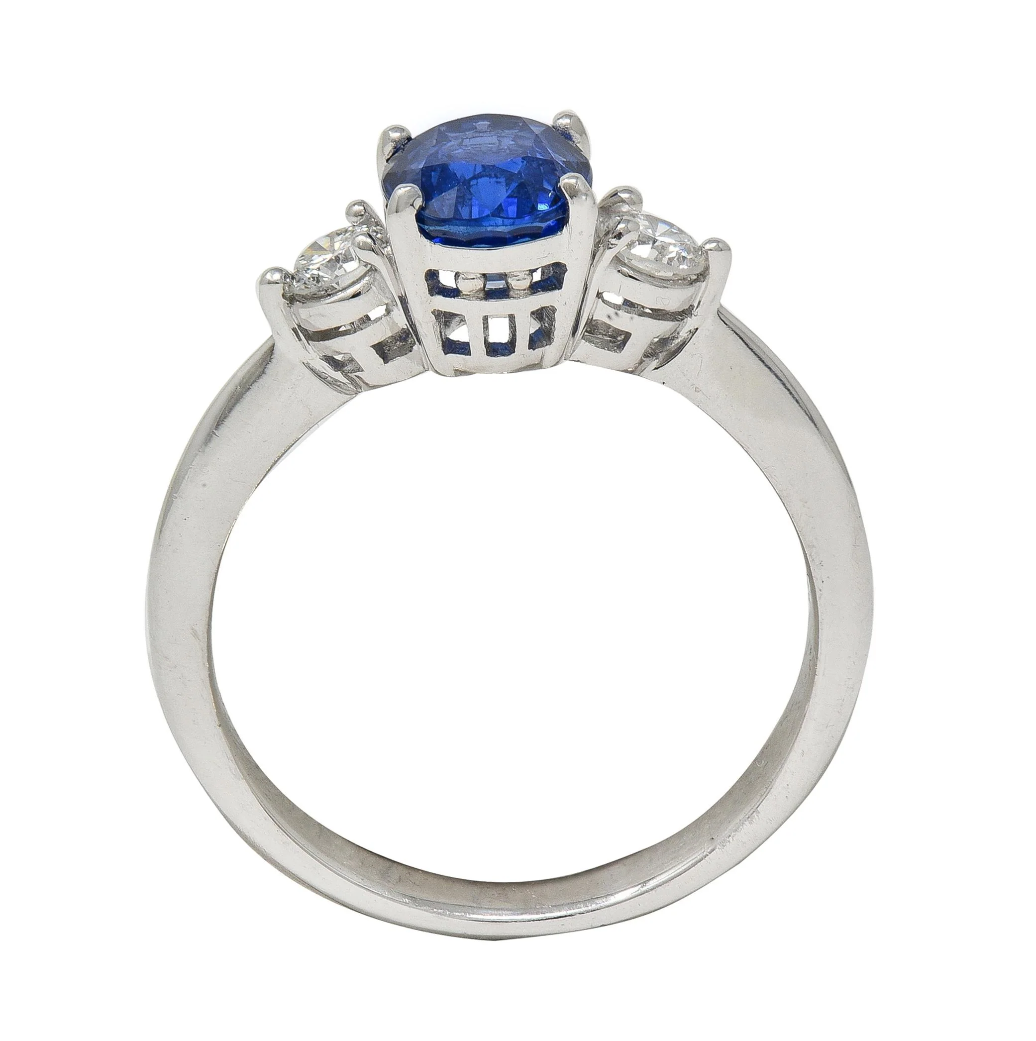 Contemporary 1.89 CTW Sapphire Diamond Platinum Three Stone Ring - Image 7