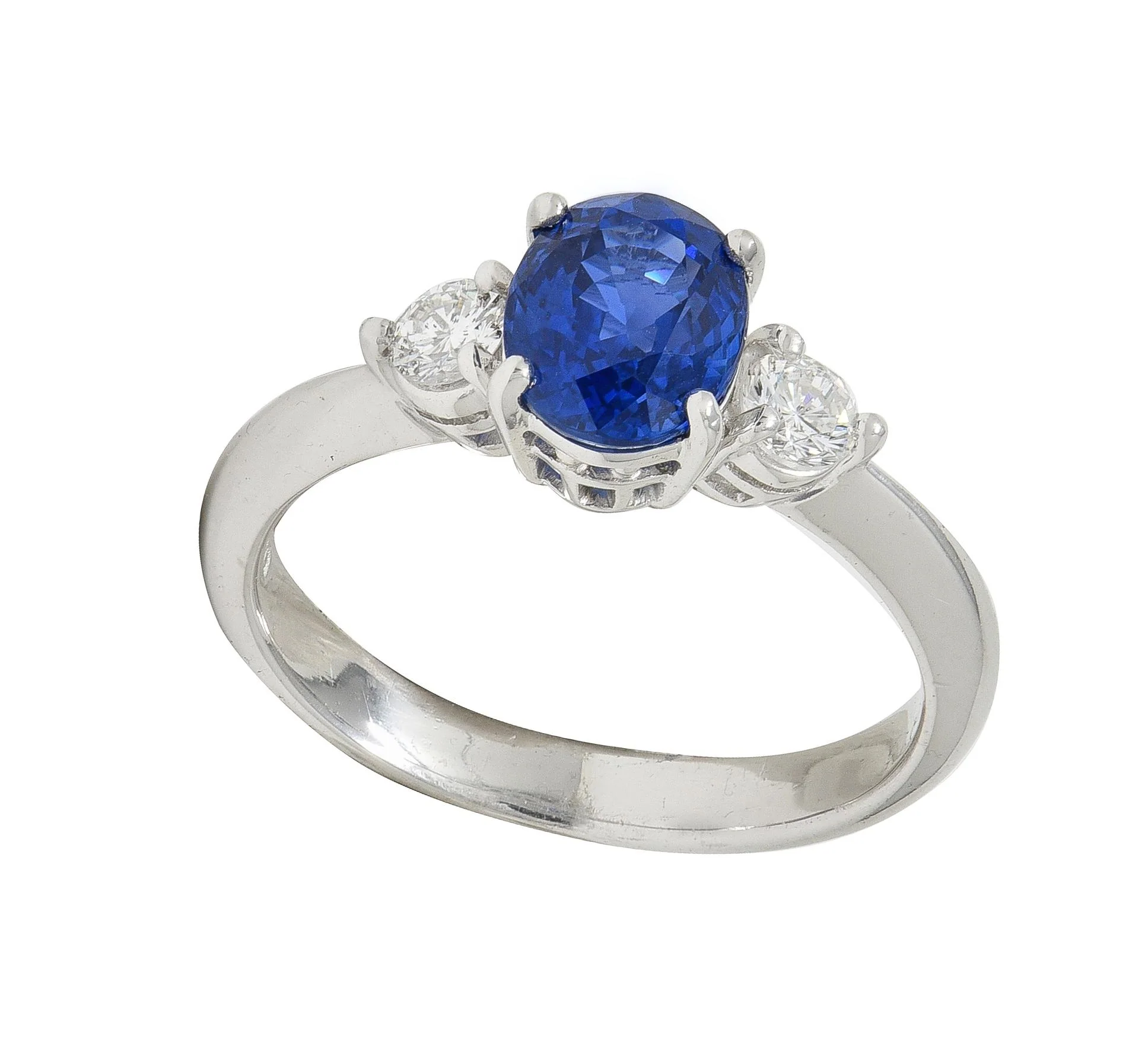 Contemporary 1.89 CTW Sapphire Diamond Platinum Three Stone Ring - Image 8