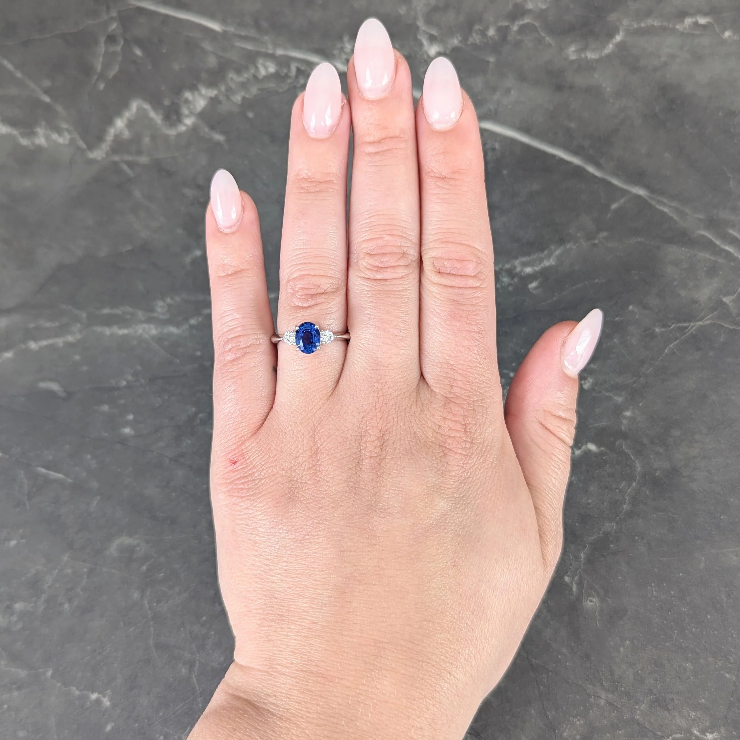 Contemporary 1.89 CTW Sapphire Diamond Platinum Three Stone Ring - Image 9