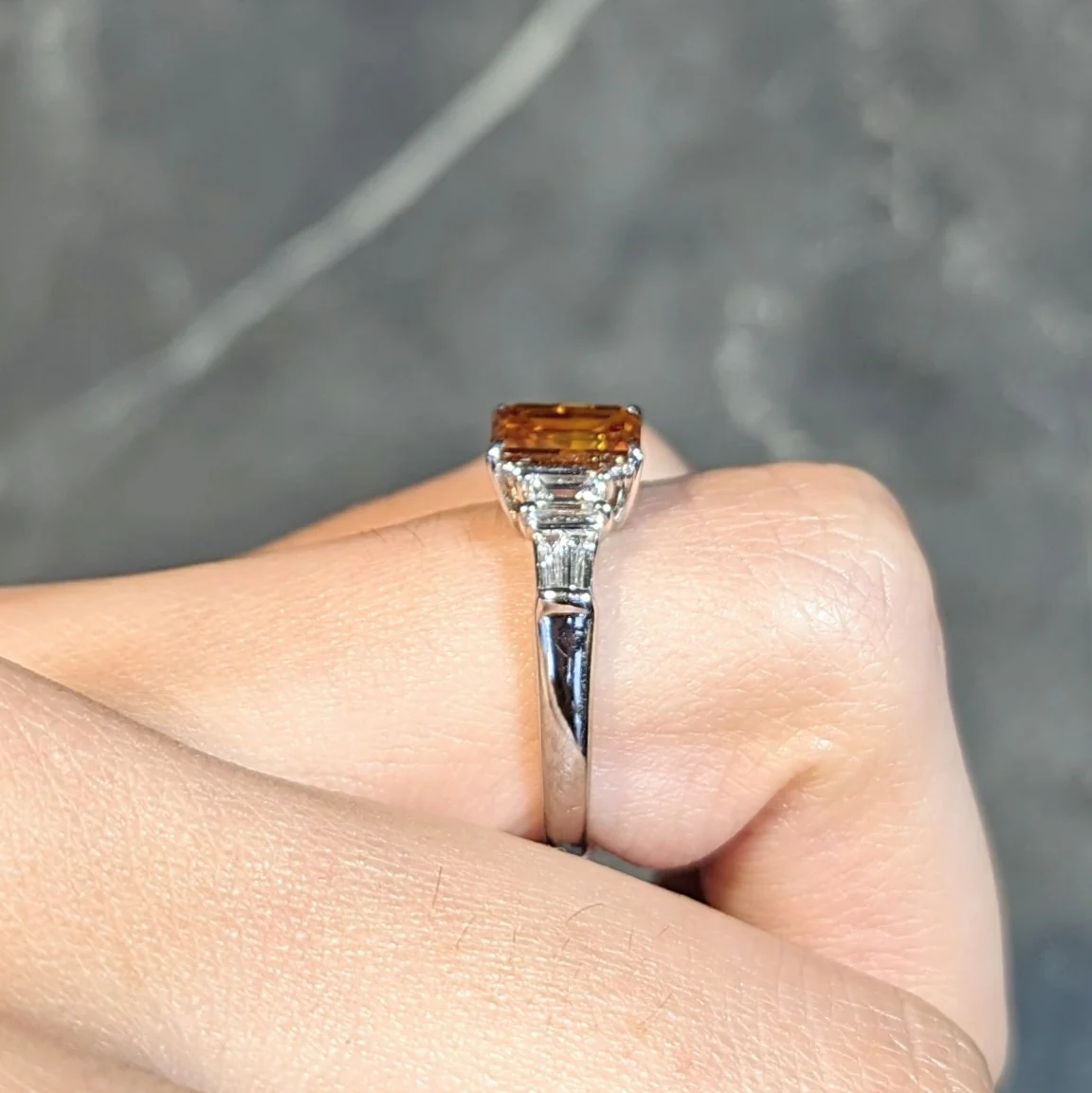 Contemporary 1.95 CTW Fancy Orange Brown Diamond Platinum Five Stone Engagement Ring - Image 14